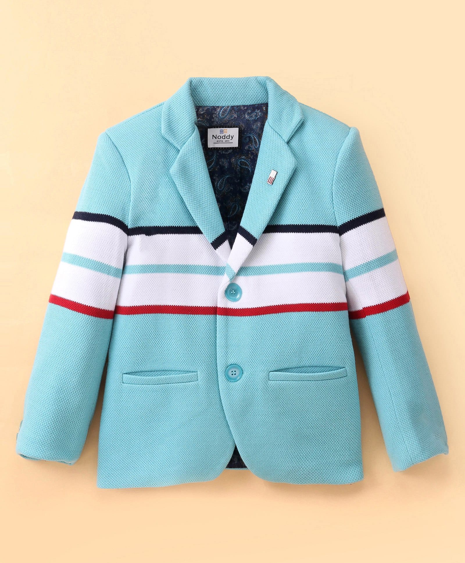 Noddy Full Sleeves Striped Blazer - Turquoise-image-46