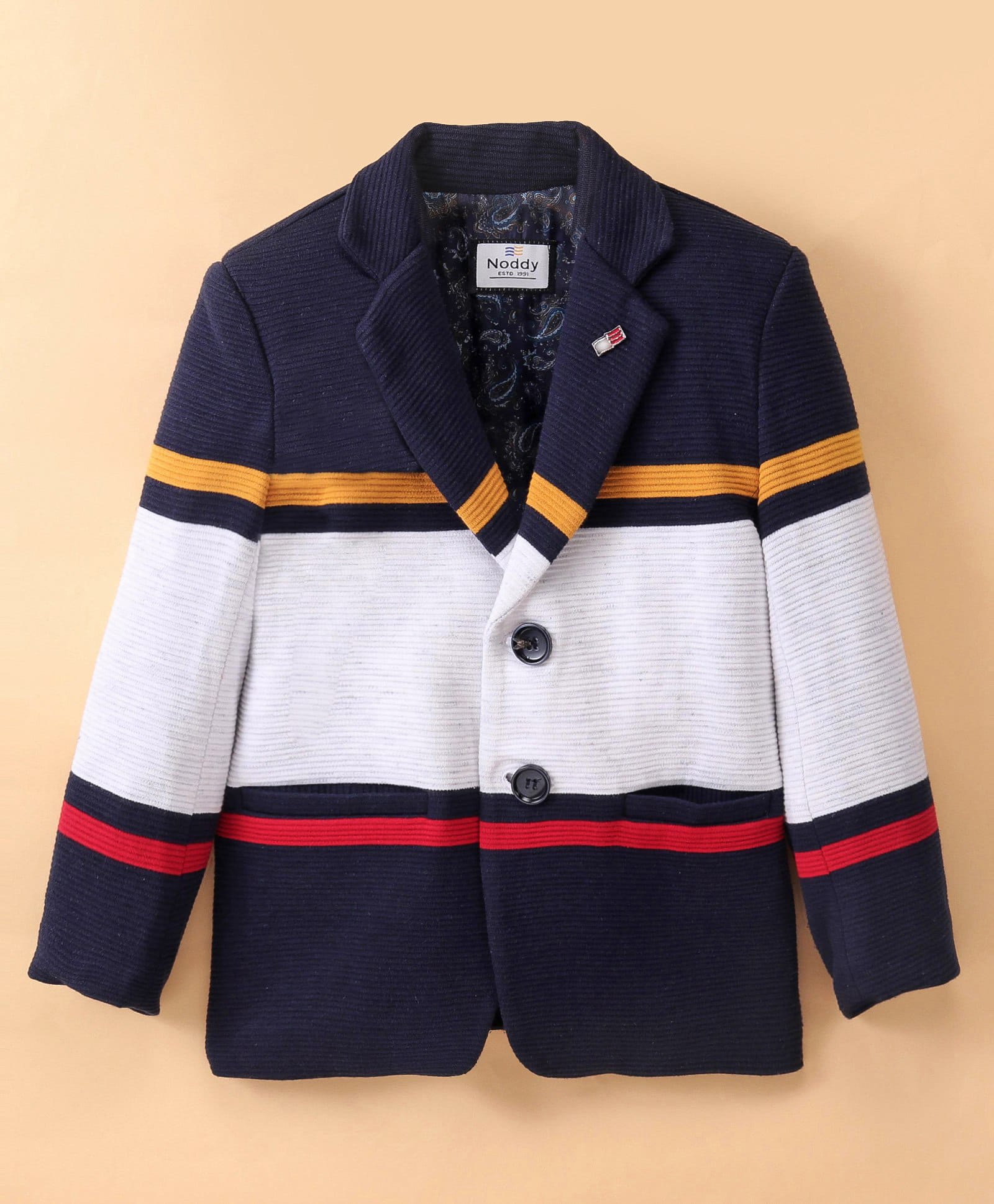 Noddy Full Sleeves Colour Blocked Blazer - Navy Blue-image-42