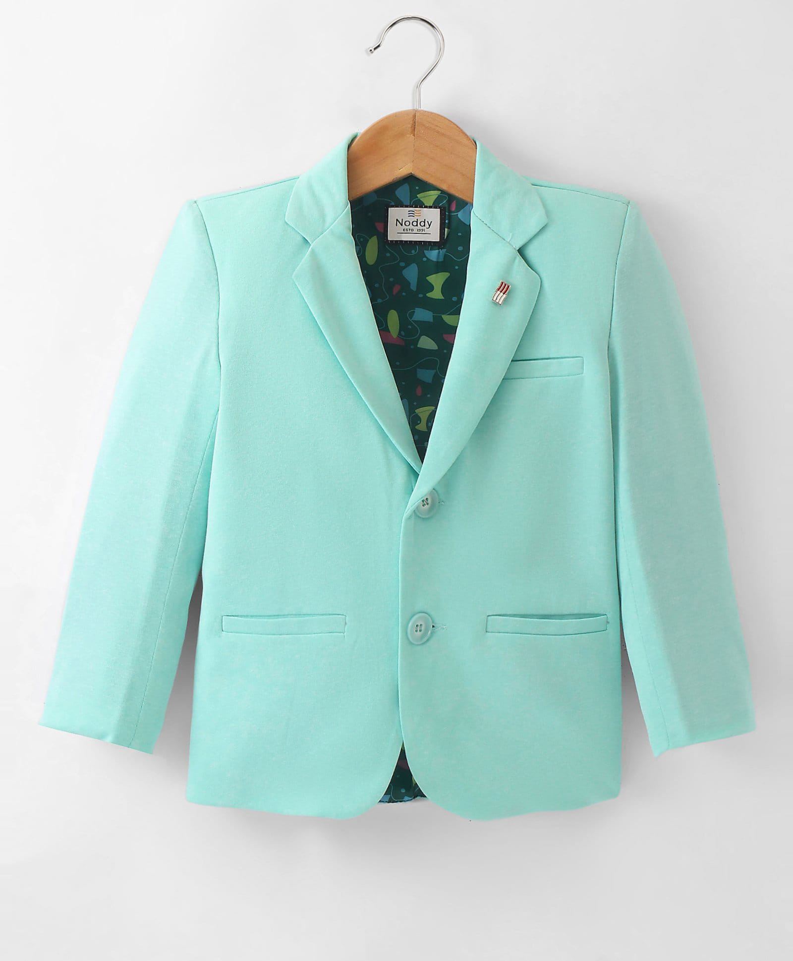 Noddy Full Sleeves Metal Applique Detailed Solid Blazer - Pista Green-image-3