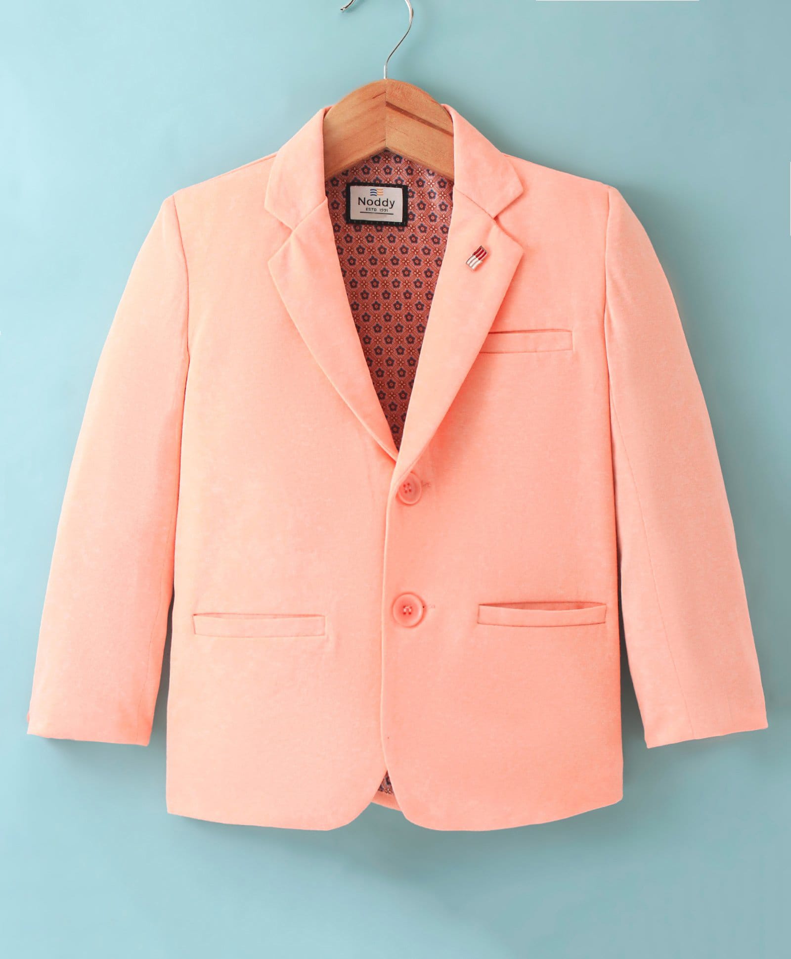 Noddy Full Sleeves Metal Applique Detailed Solid Blazer - Peach-picture-12