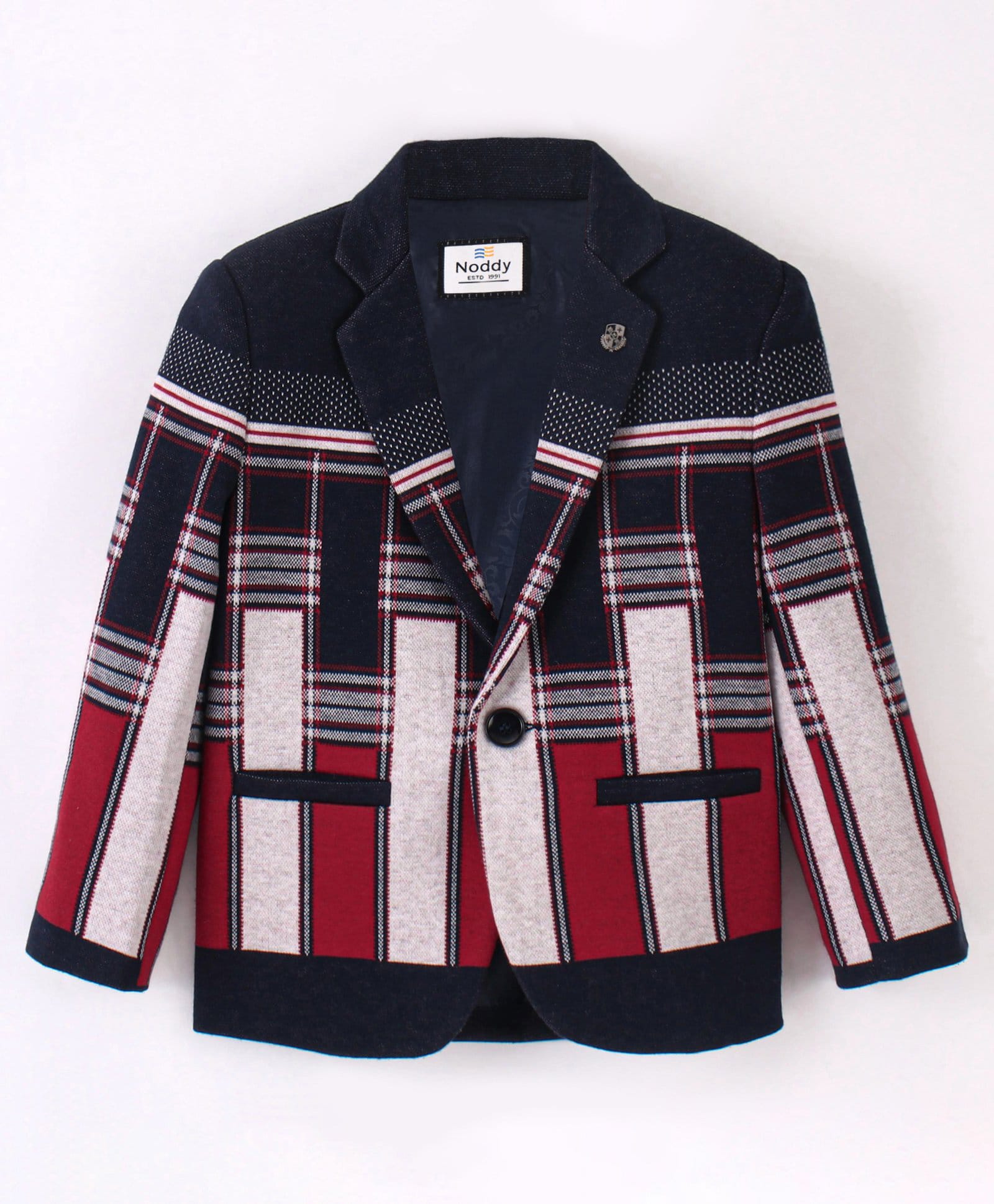 Noddy Full Sleeves Abstract Printed Blazer - Red & Blue-picture-17