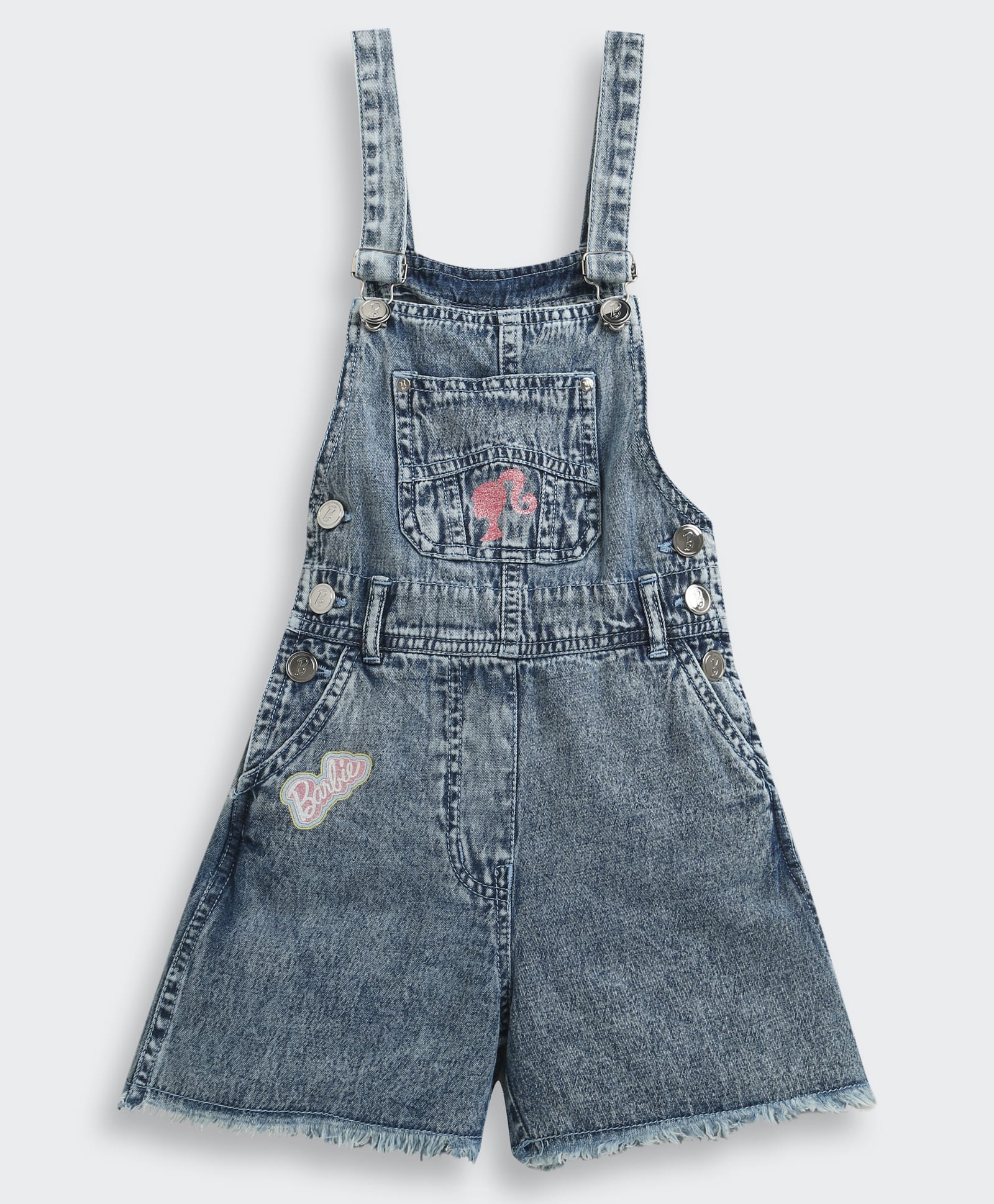 Barbie by Tiny Girl Denim Woven Mattel Featuring Sleeveless Character Printed Dungaree - Blue-picture-23