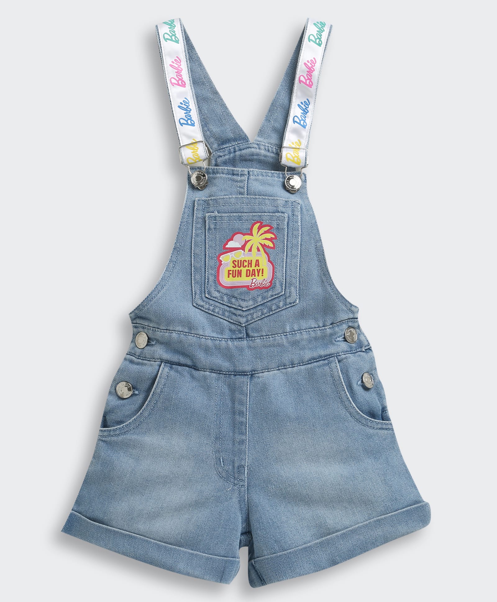 Barbie by Tiny Girl Denim Woven Sleeveless Such A Fun Day Text Printed Dungaree - Light Blue-image-39