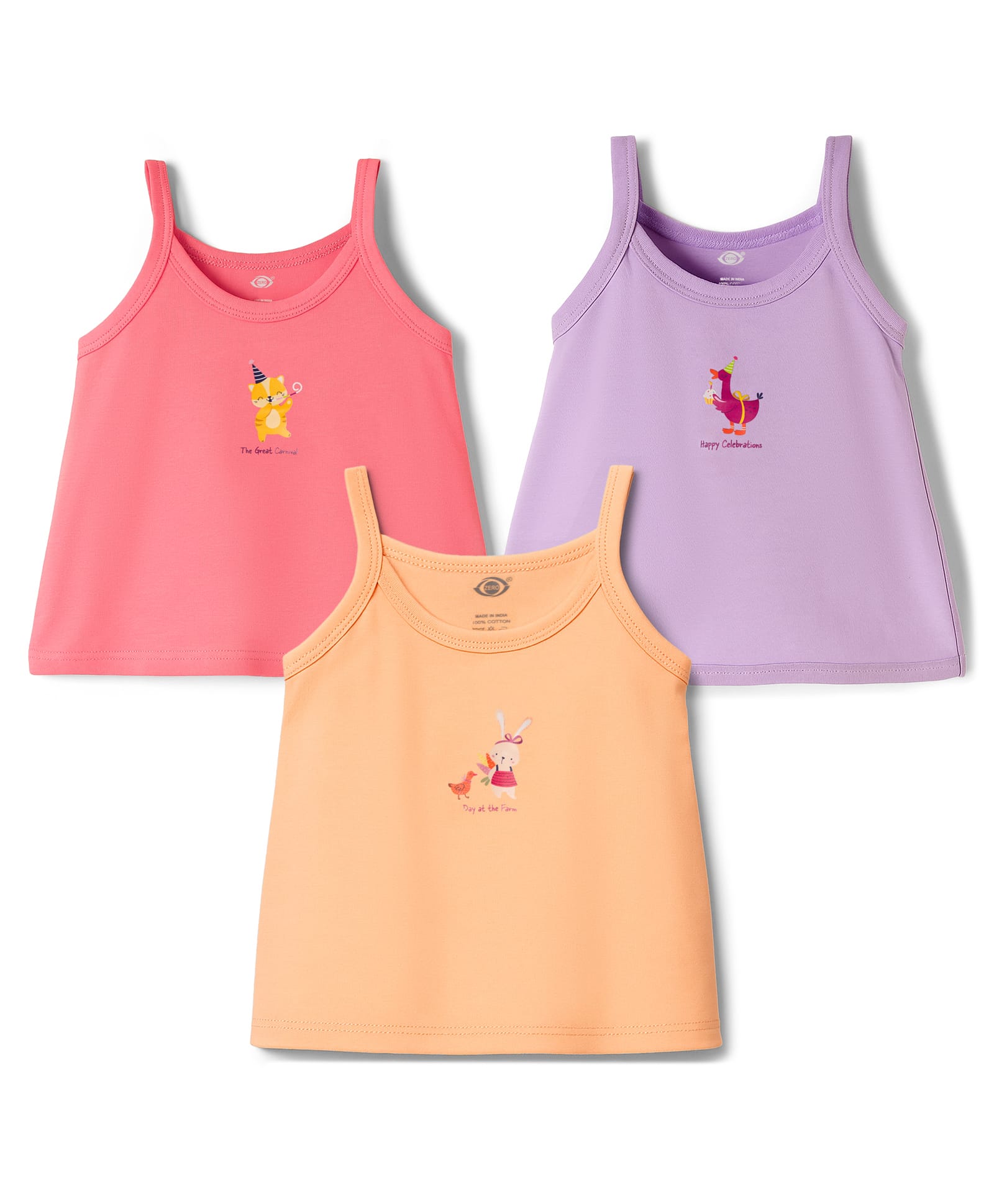 Zero Sinker Knit Sleeveless Slips with Animal Print Pack of 3 - Plum Orange & Pink-image-35