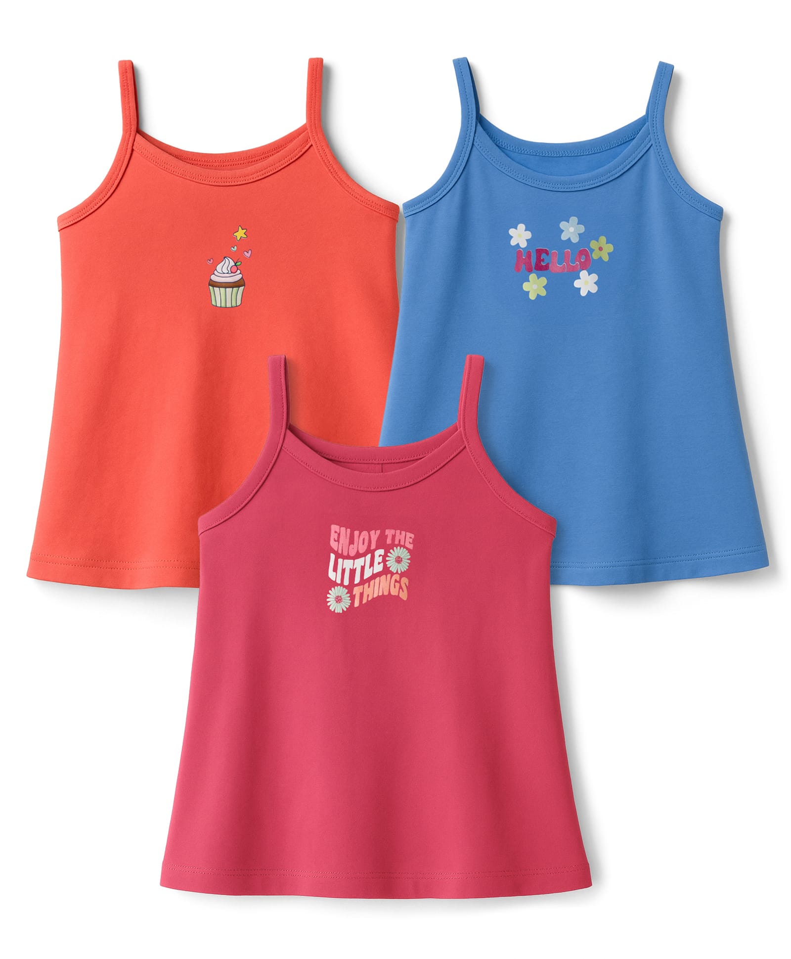 Zero Knit Sleeveless Slips With Cup Cake & Enjoy The Little Things Text Print Pack Of 3 - Blue Red & Dark Pink-picture-26