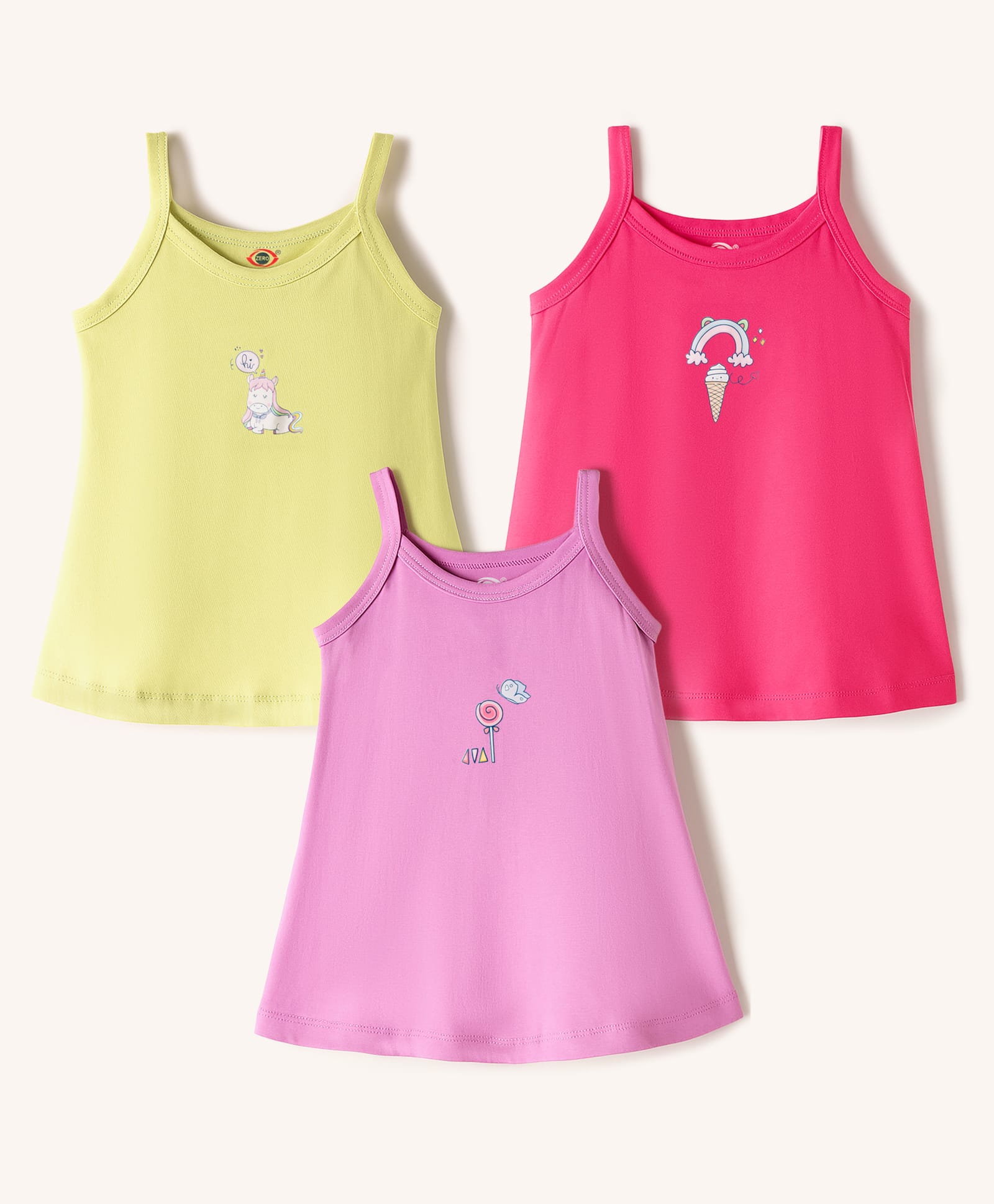 Zero Sinker Knit Sleeveless Slips With Unicorn Pack of 3 - Pink Green & Dark Pink-picture-21