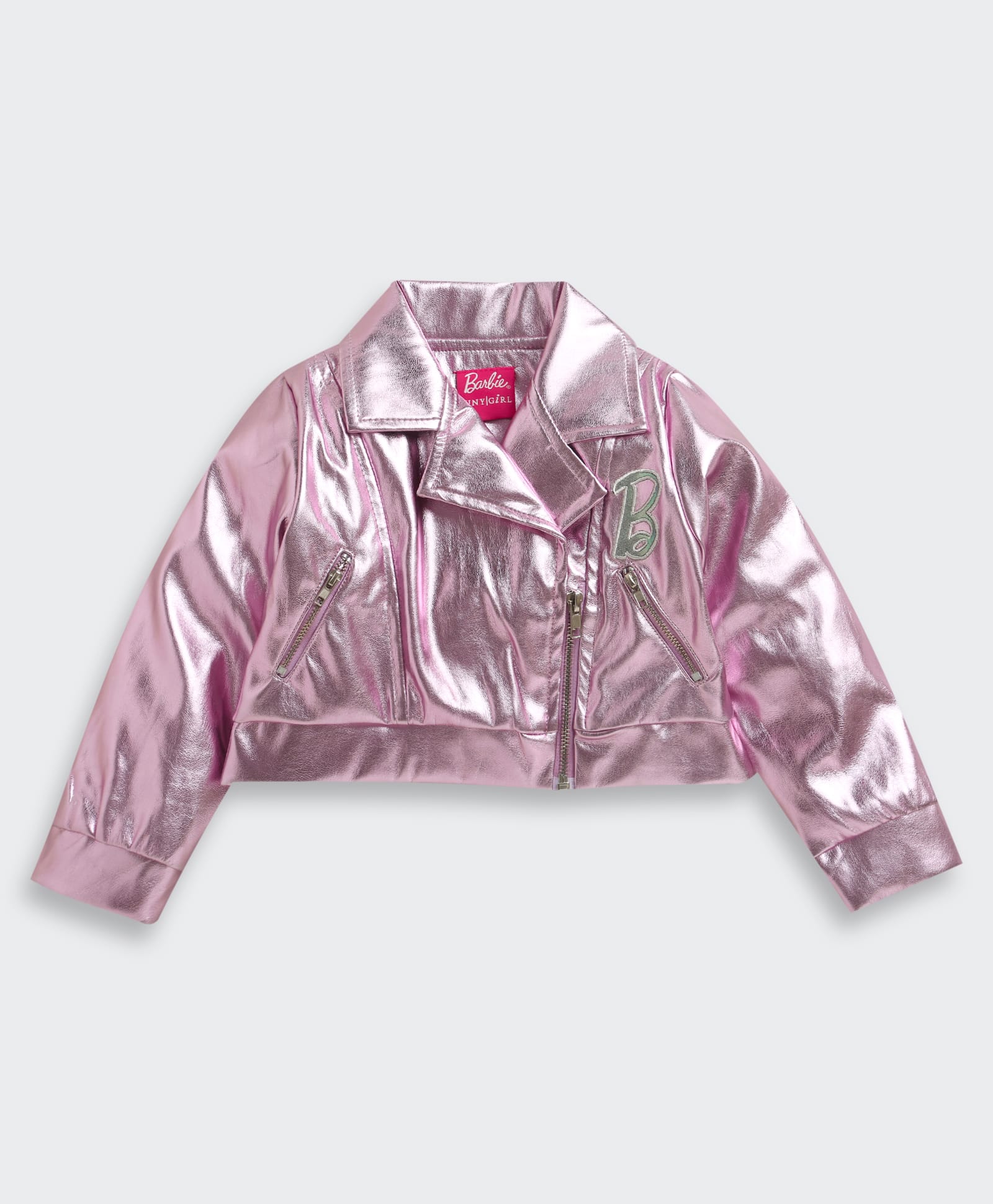 Barbie by Tiny Girl Woven Full Sleeves Solid Light Winter Jacket - Onion Pink-image-6