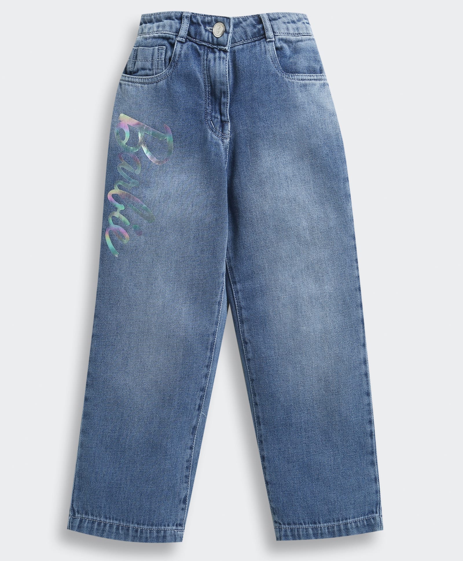 Barbie by Tiny Girl Denim Brand Name Printed Mild Washed Straight Fit Jeans - Blue-picture-22
