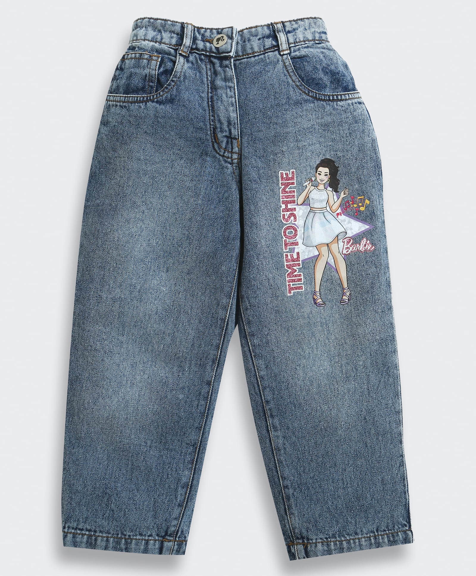 Barbie by Tiny Girl Denim Mattel Featuring Character Printed Jeans - Blue-picture-27