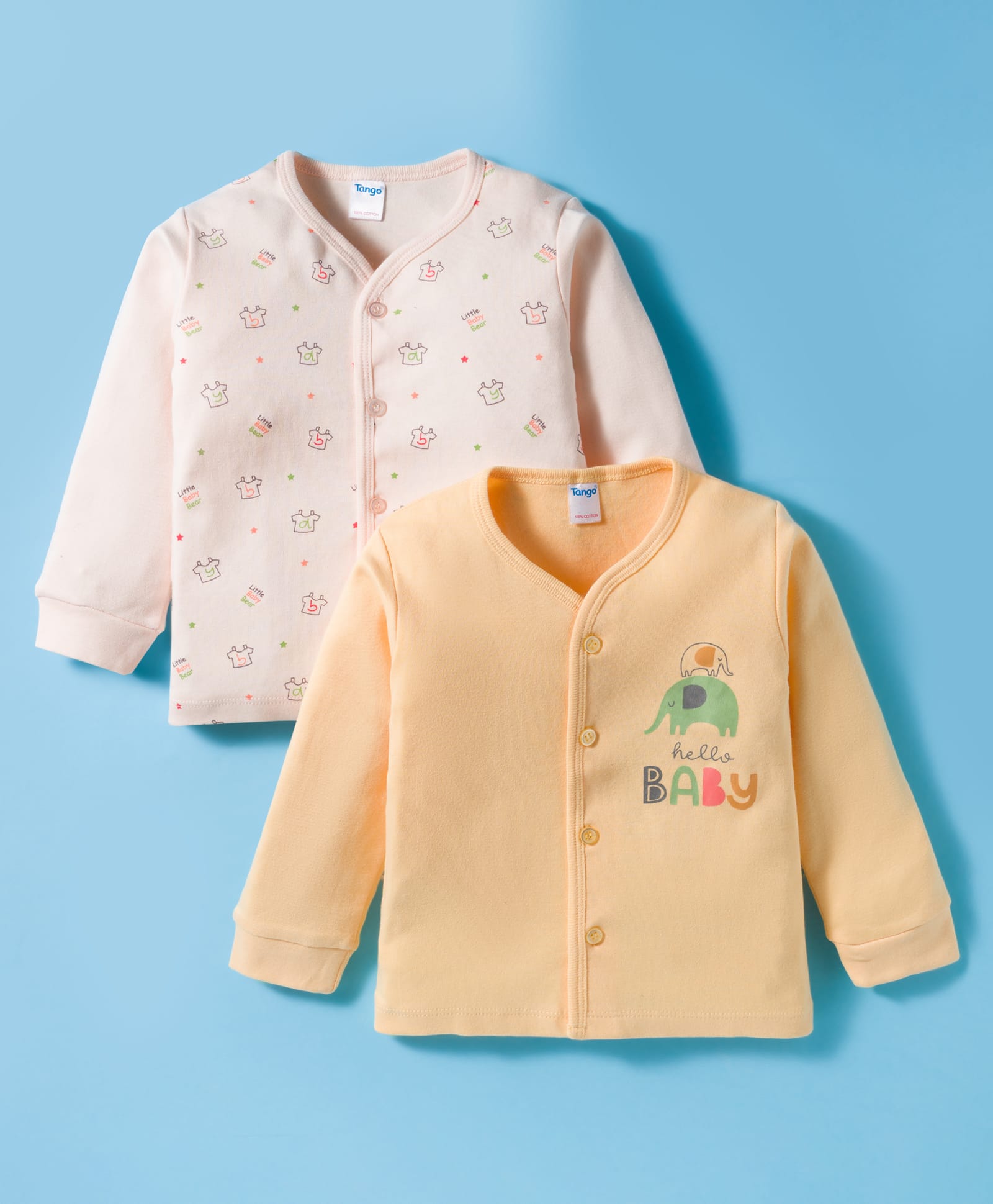 Tango Interlock Knit Full Sleeves Front Open Jhablas With Animal Print Pack of 2 - Yellow & Peach-image-35