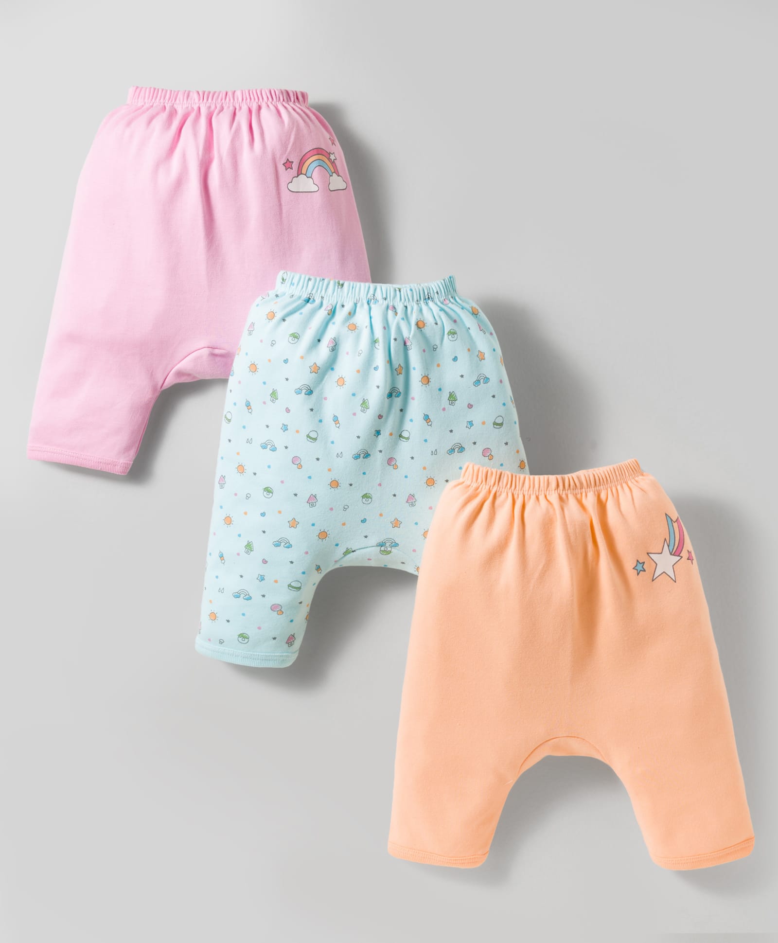 Tango Interlock Knit Full Length Diaper Leggings with Rainbow Print Pack of 3 - Pink Orange & Light Blue-image-22