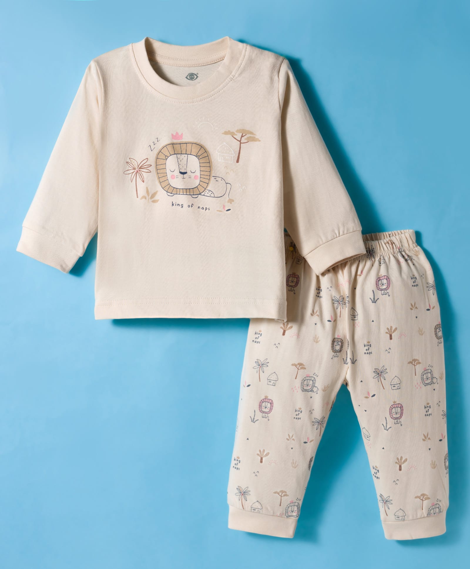 Zero Interlock Knit Full Sleeves Night Suit With Animal Print - Beige-picture-49