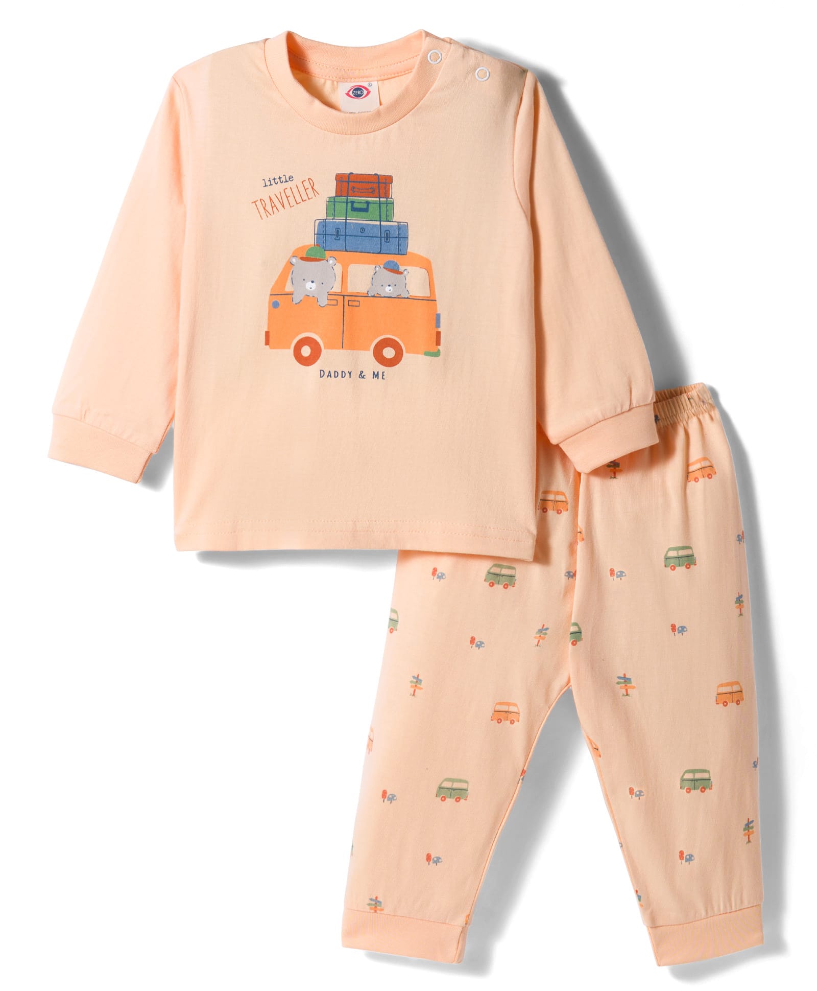 Zero Interlock Knit Full Sleeves Night Suit With Vehicle Print - Light Orange-image-29