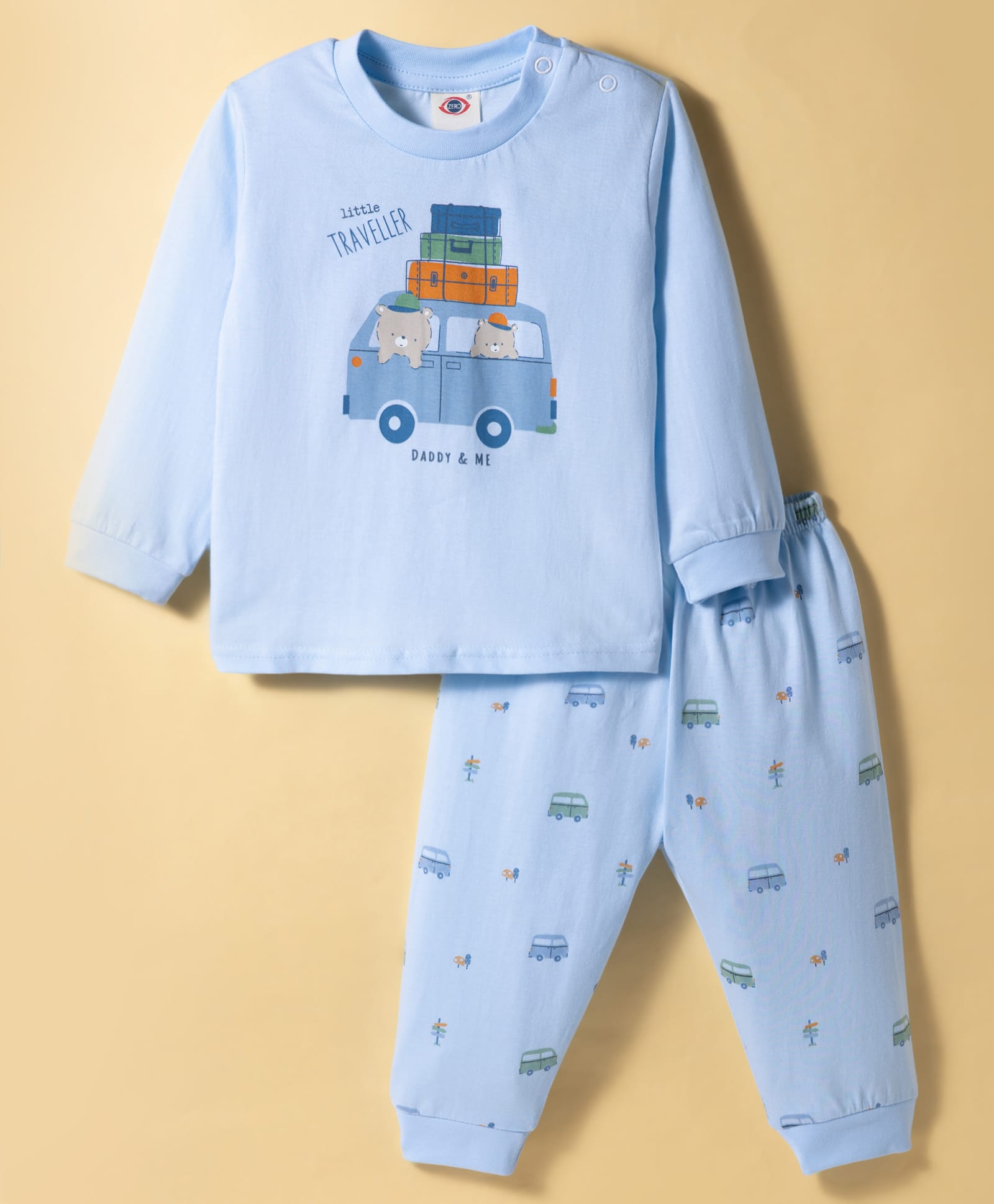Zero Interlock Knit Full Sleeves Night Suit With Vehicle Print - Light Blue-picture-10