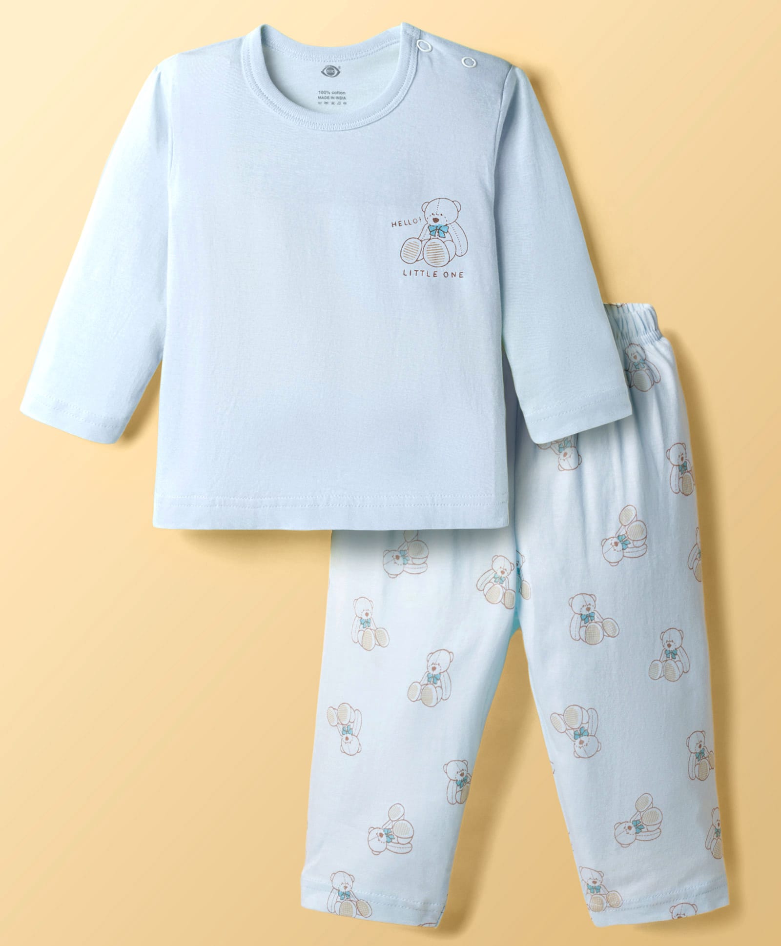 Zero Interlock Knit Full Sleeves Night Suit With Animal Print - Light Blue-picture-19