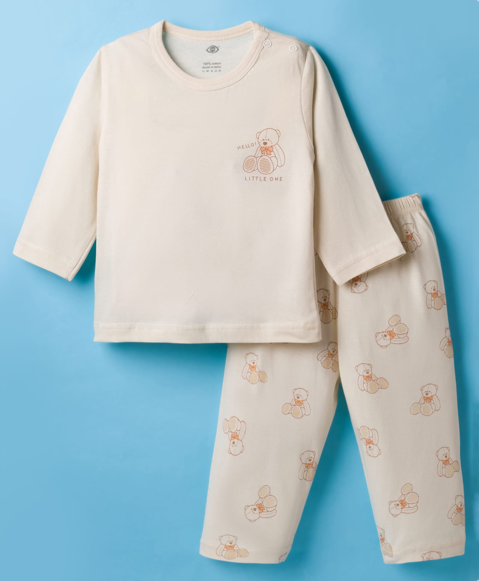 Zero Interlock Knit Full Sleeves Night Suit With Animal Print - Beige-picture-11