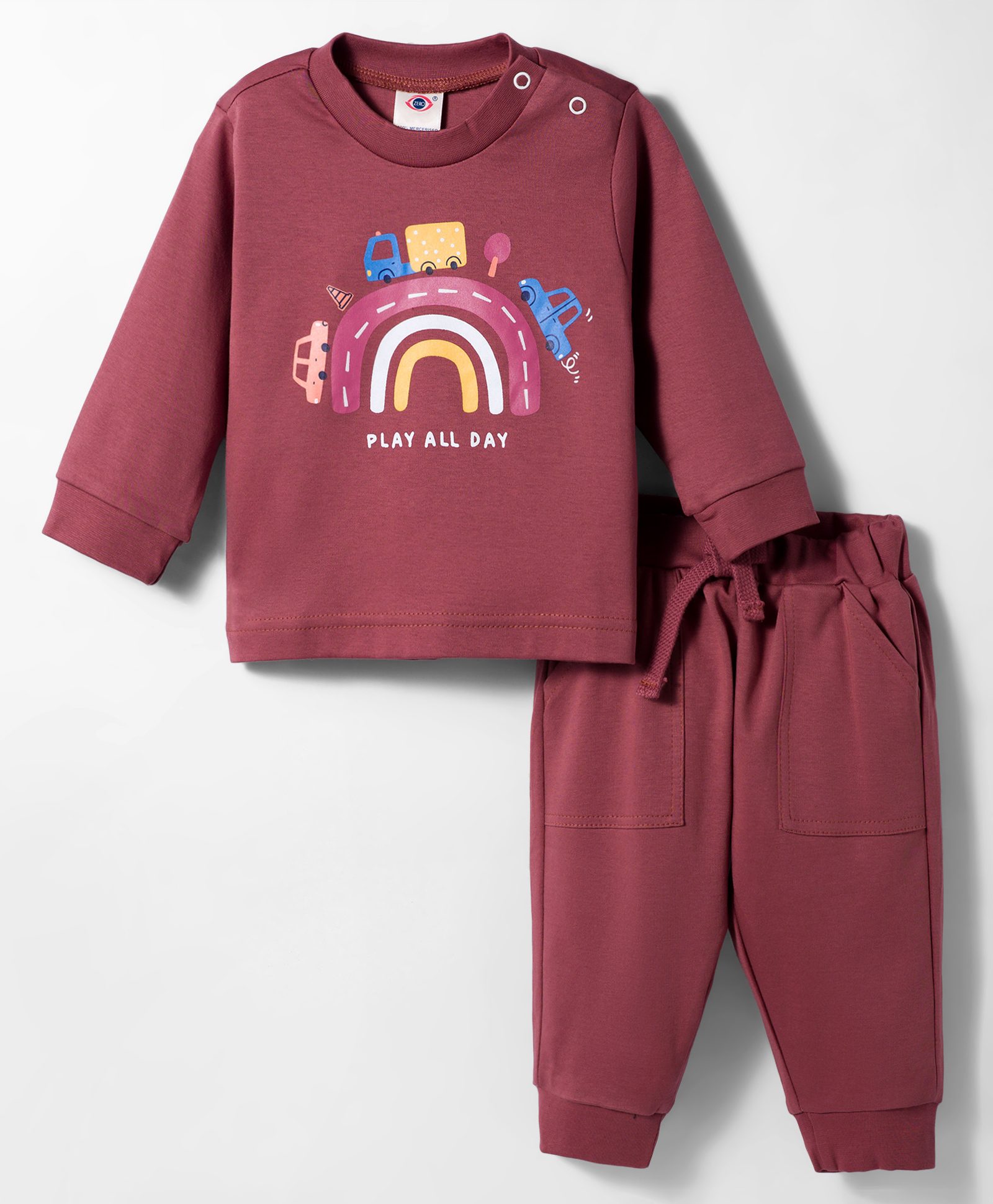 Zero Interlock Knit Full Sleeves T-Shirt & Lounge Pant Set with Vehicle Graphic - Rust Orange-image-21