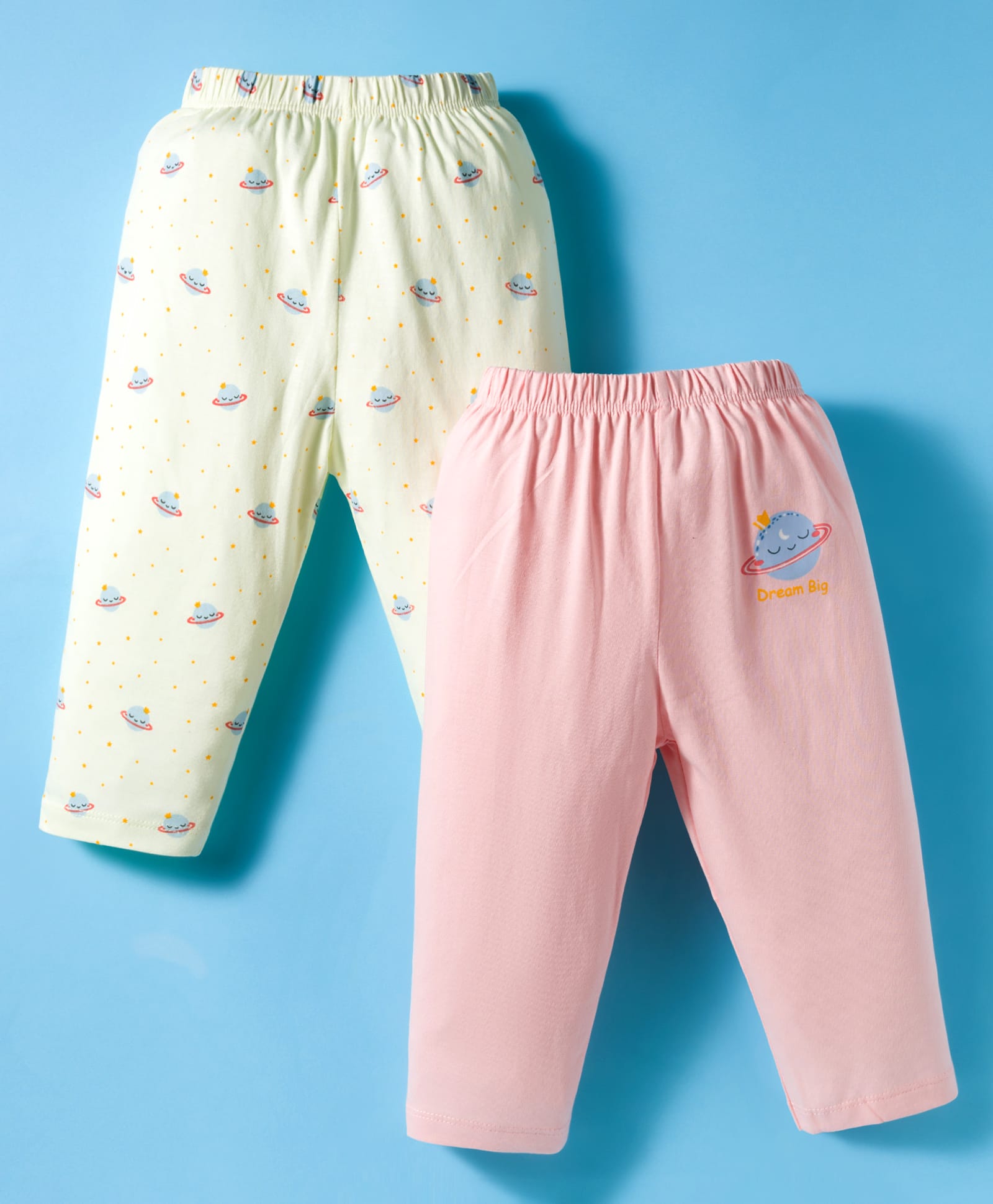 Tango Single Jersey Knit Full Length Lounge Pants With Space Theme Print Pack of 2 -Peach Light Green-picture-16