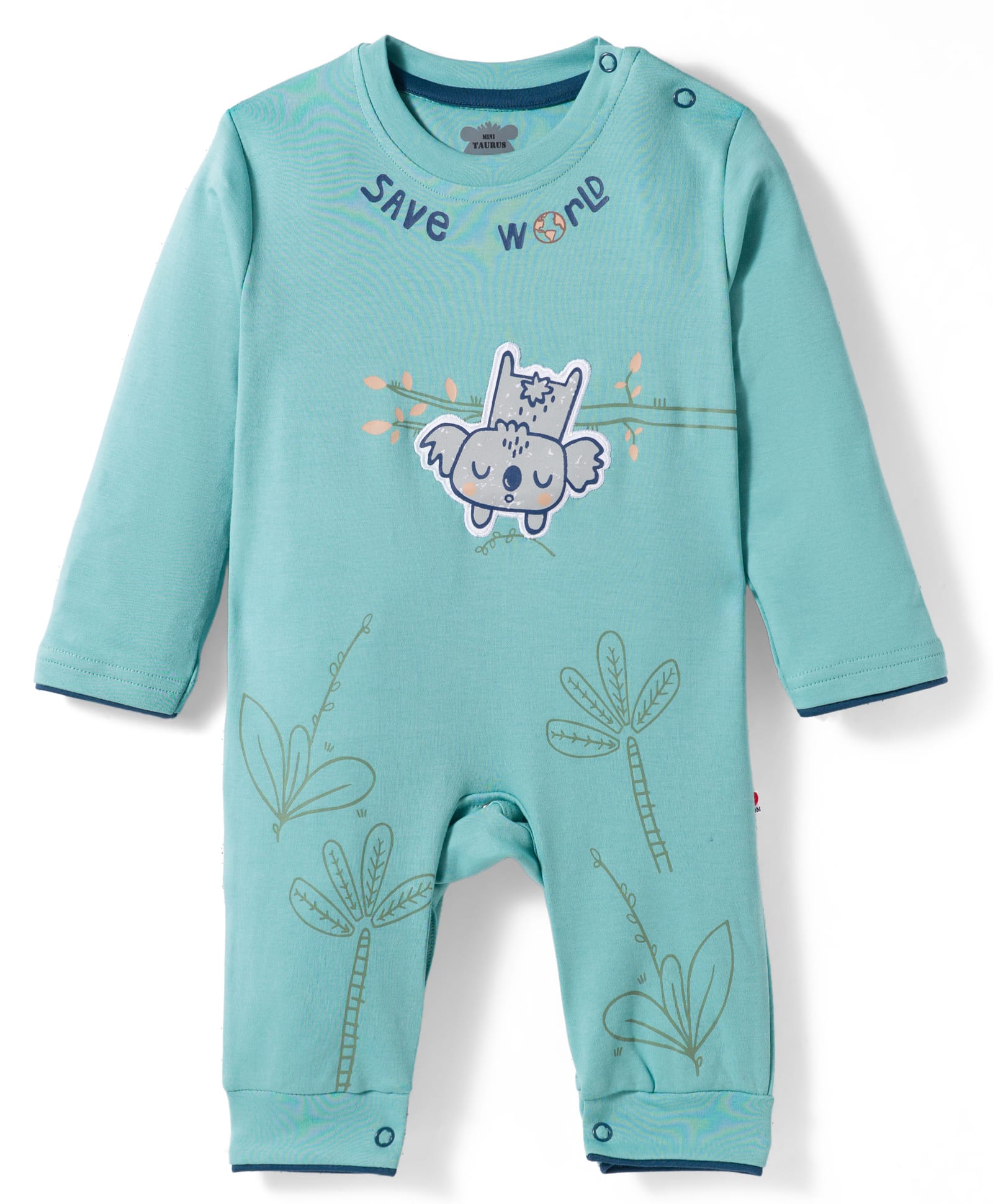 Mini Taurus Interlock Knit Full Sleeves Romper With Animal Embriodery - Sea Green-picture-25