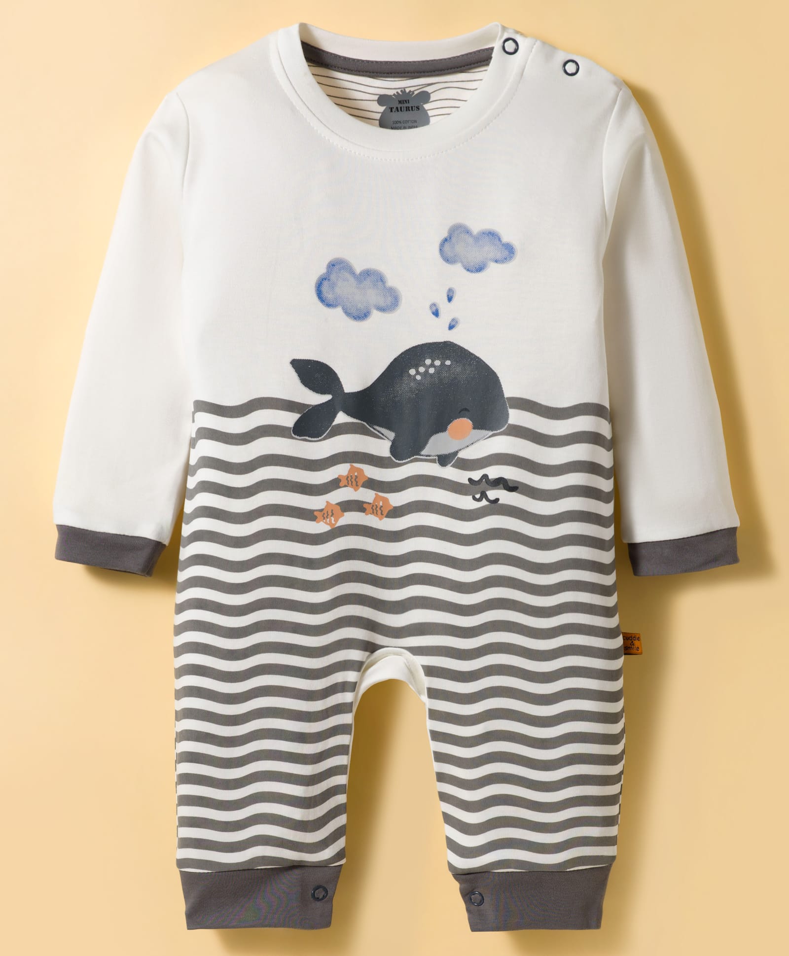 Mini Taurus Interlock Knit Full Sleeves Romper With Whale Print - Grey-picture-15