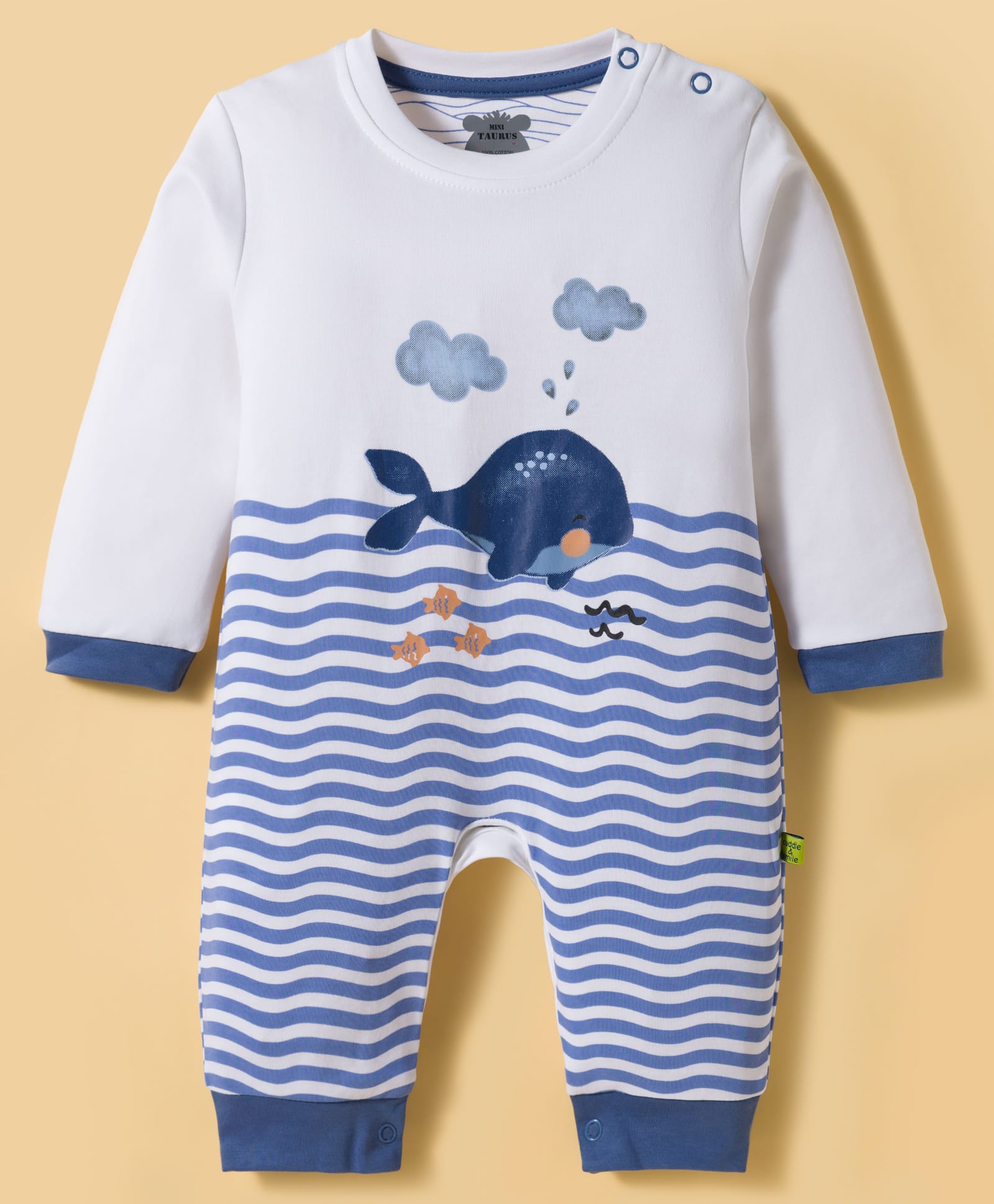 Mini Taurus Interlock Knit Full Sleeves Romper With Whale Print - Blue-picture-17