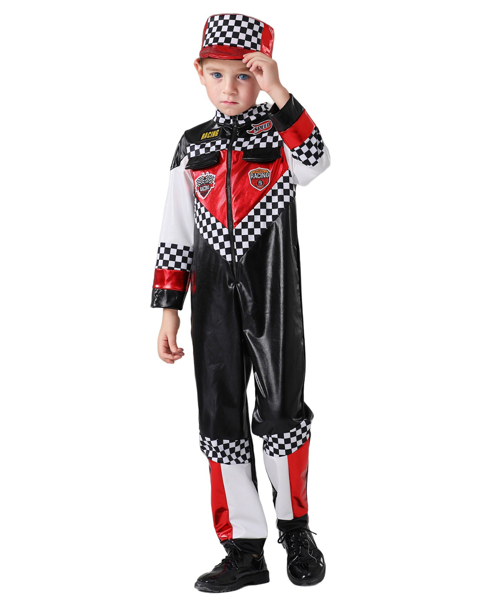 Little Surprise Box Blended Halloween Theme Full Sleeves Sports Car Racer Costume Set - Black & Red-image-44