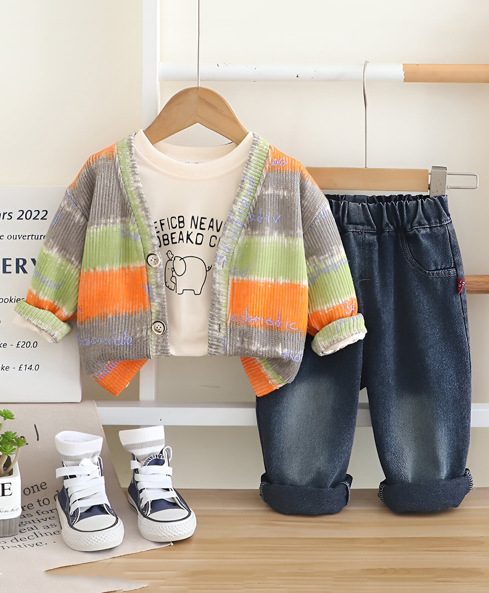 Googo Gaaga Cotton Knit Full Sleeves Rugby Striped Sweater With Jeans & Inner Tee Set - Multi Colour-picture-20