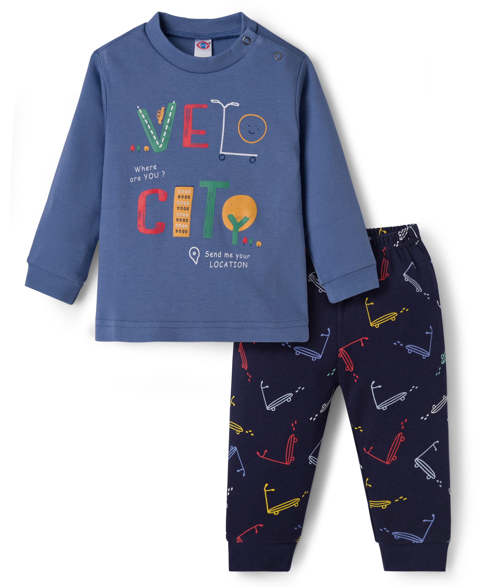 Zero Interlock Knit Full Sleeves T-Shirt & Lounge Pant Set with Text Print - Blue & Navy Blue-picture-16