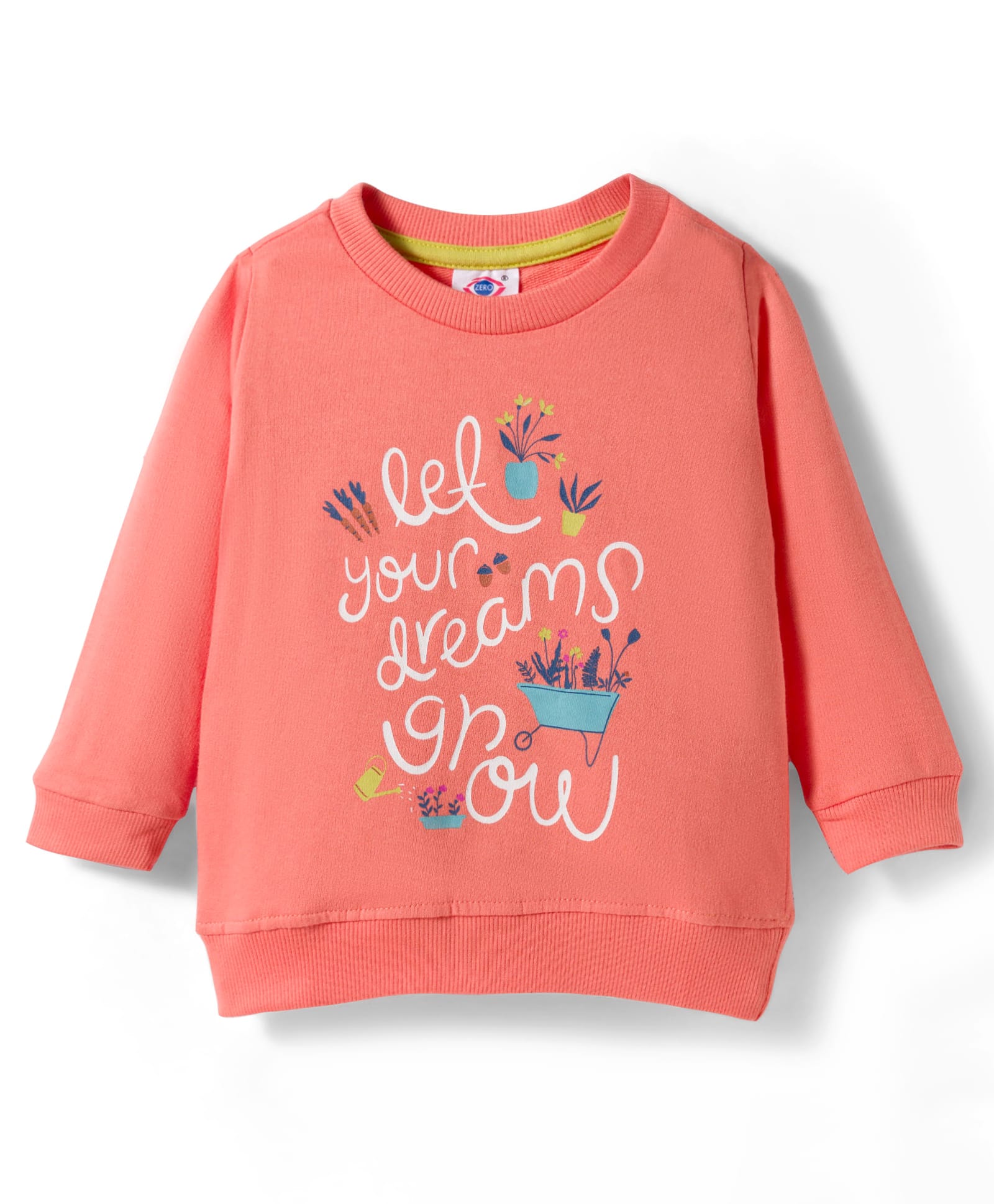 Zero Looper Knit Full Sleeves T-Shirt With Let Your Dreams Grow Text Print - Dark Peach-picture-14