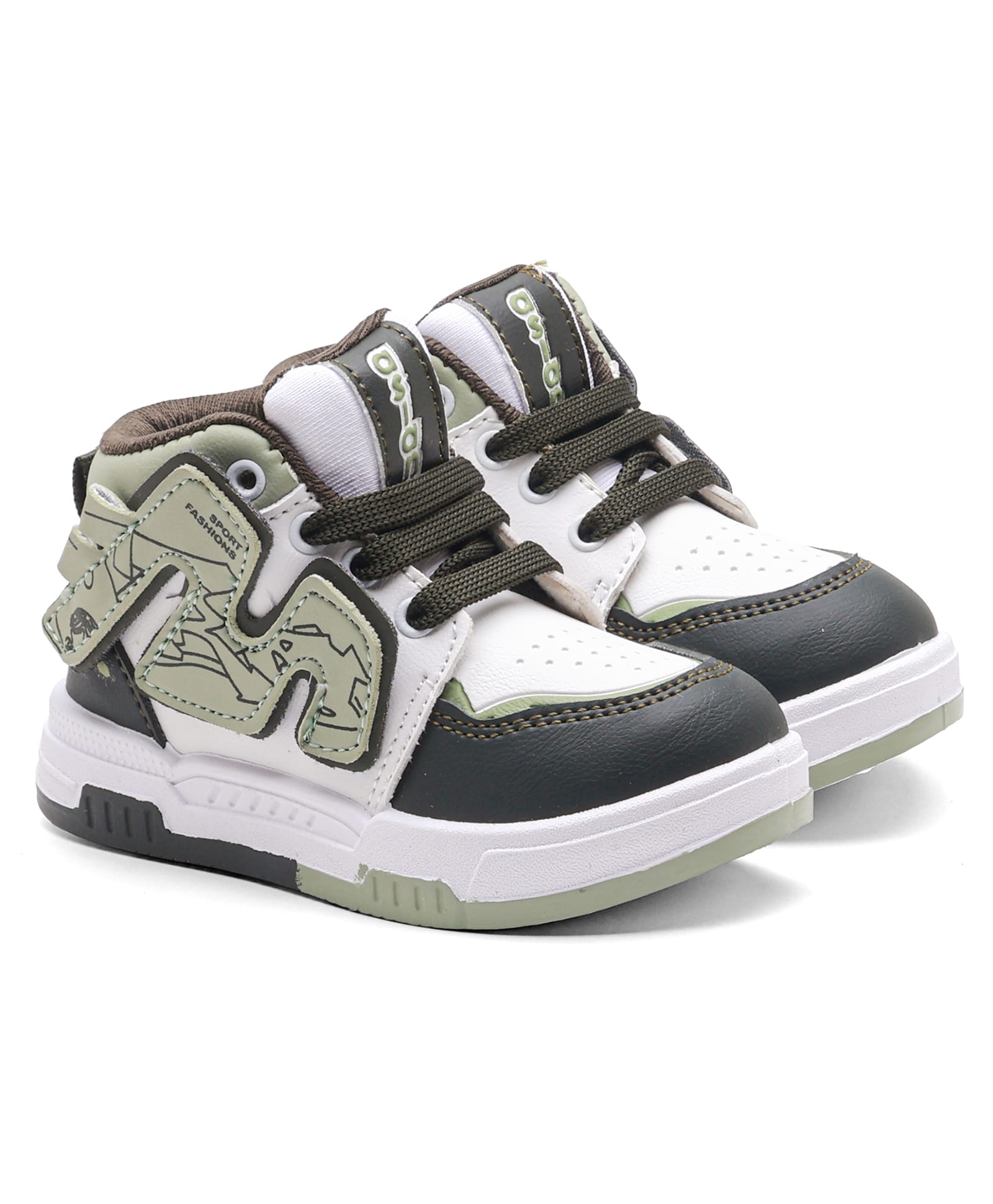 asian M Alphabet Patch Detailed Lace Up Shoes - Olive Green & White-image-40