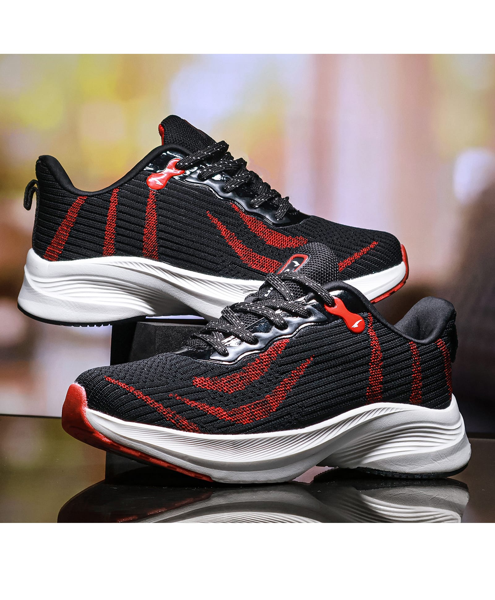 asian Mesh Detailed Yodha 10 Lace Up Shoes - Black & Red-picture-23