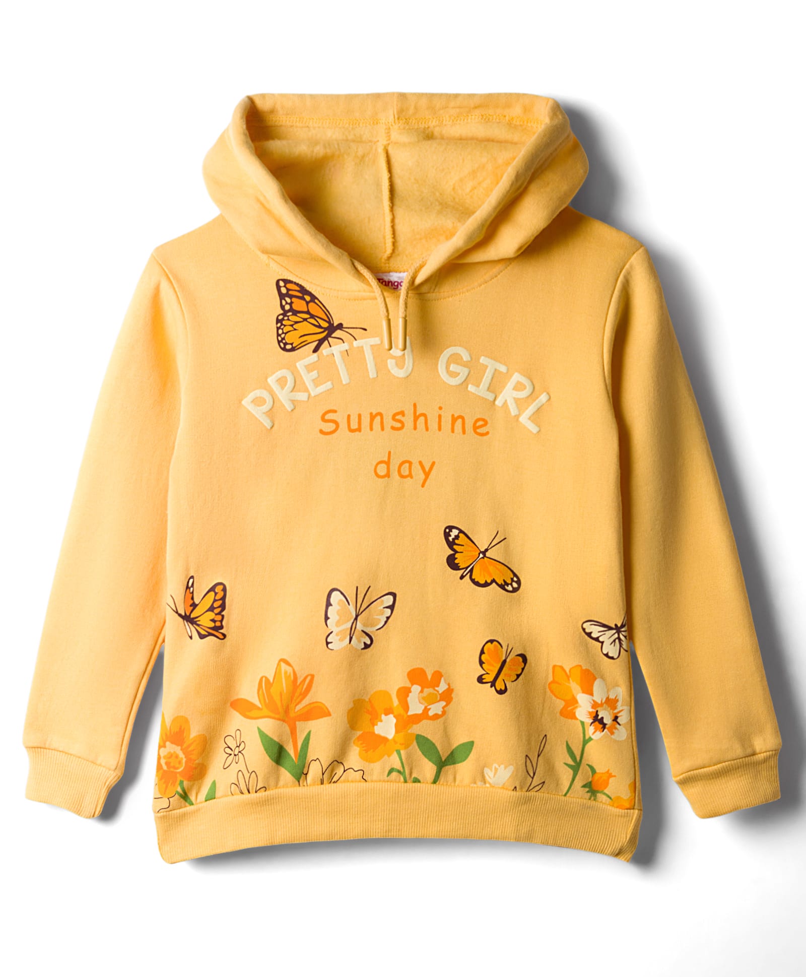 Tango Fleece Knit Full Sleeves Hooded Sweatshirt with Floral & Butterfly Print - Yellow-picture-28
