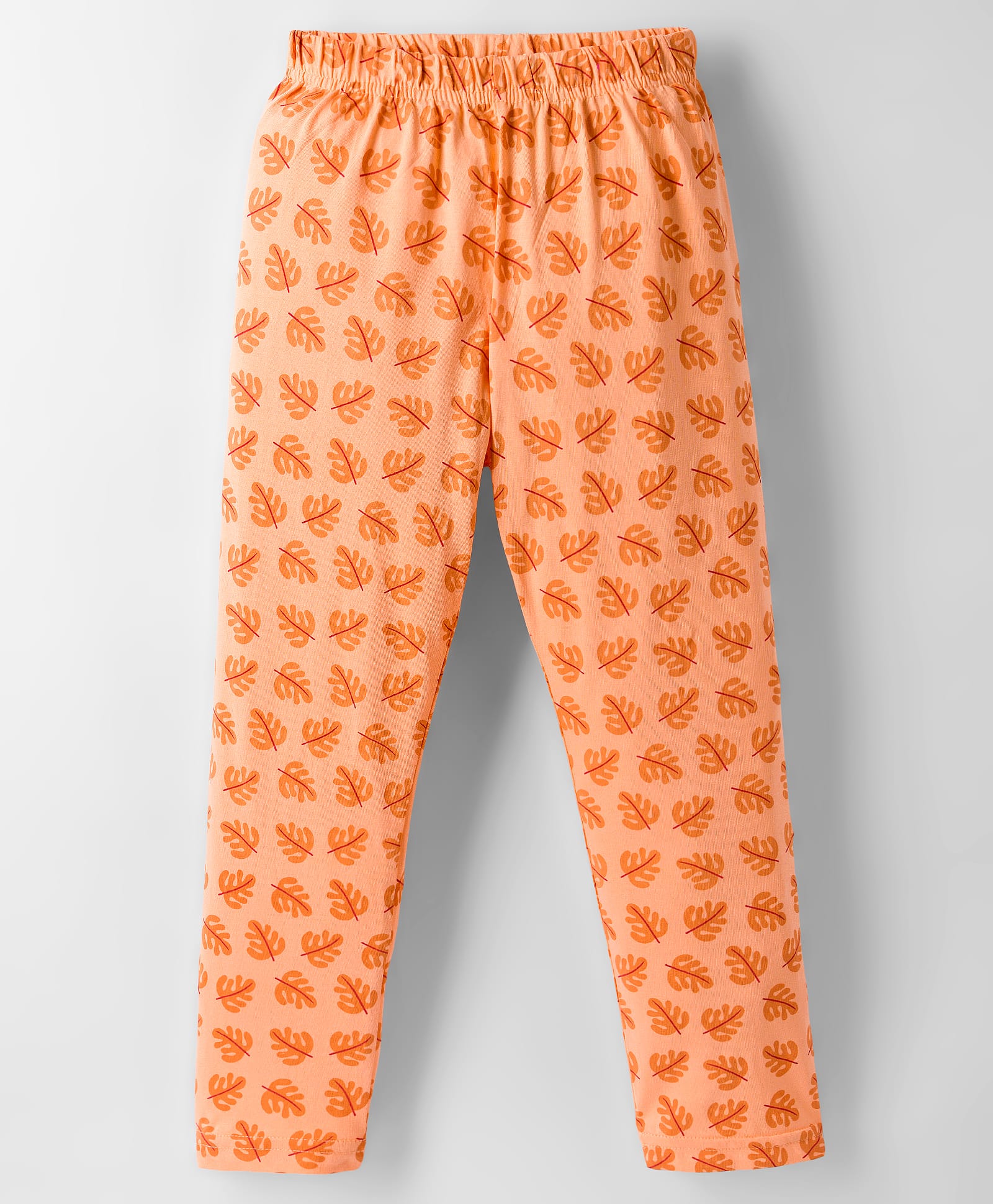 Tango Single Jersey Knit Full Length Lounge Pant with Leaf Print - Orange-image-29