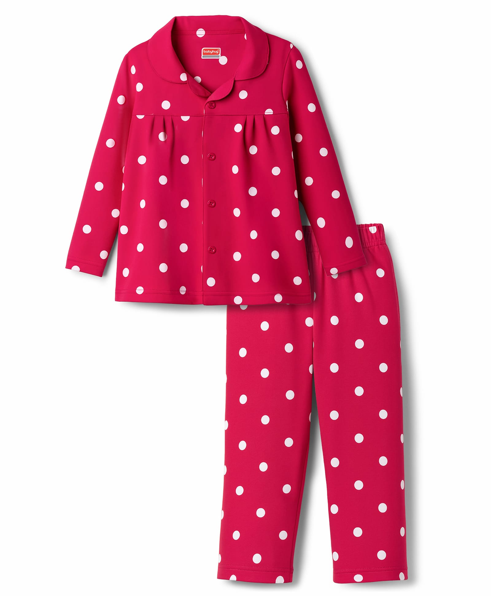 Babyhug Cotton Knit Full Sleeves Co-ord Night Suit With Polka Dot Print - Dark Pink-image-44