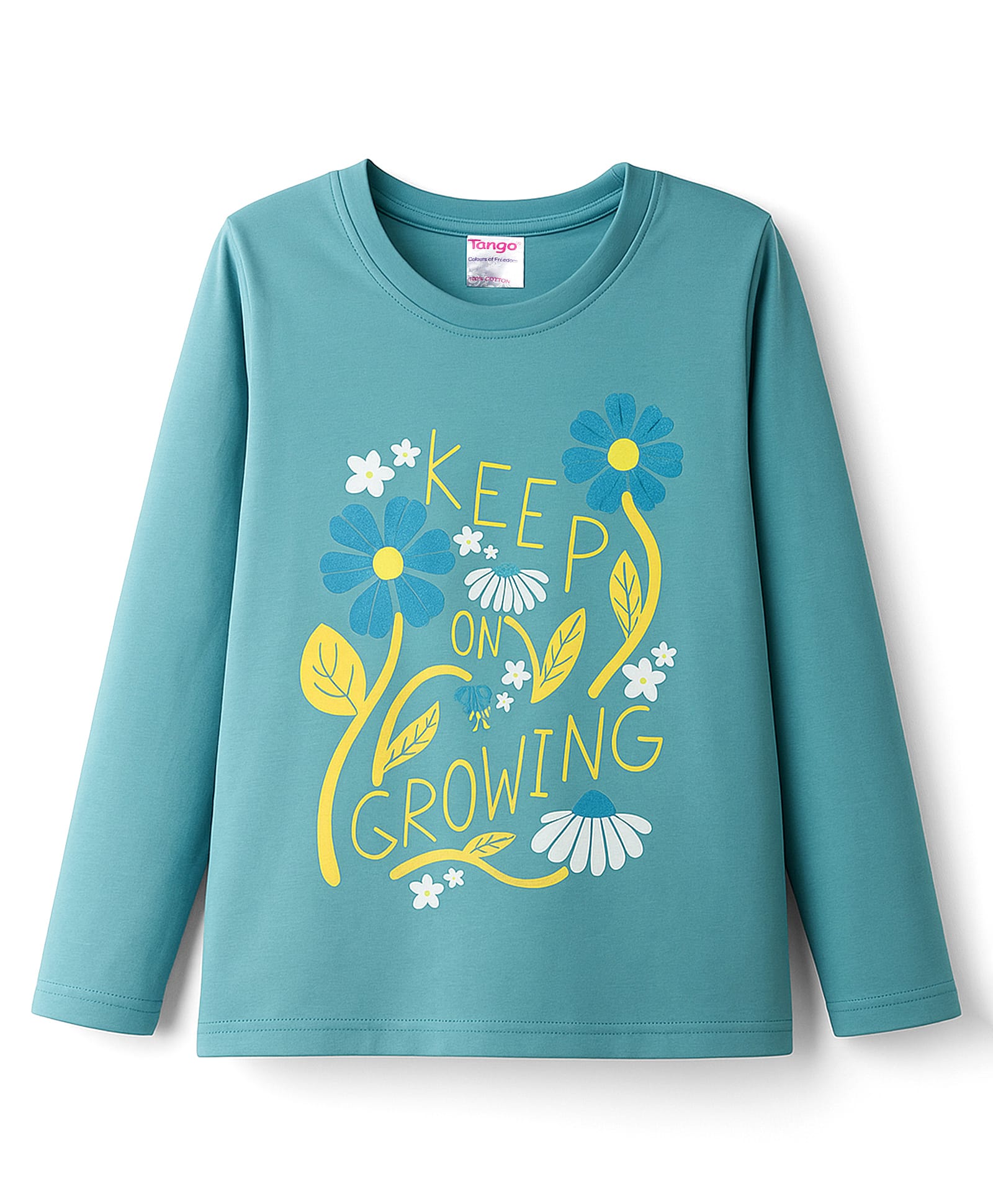 Tango Single Jersey Knit Full Sleeves T-Shirt with Floral Graphic - Turquoise-image-42