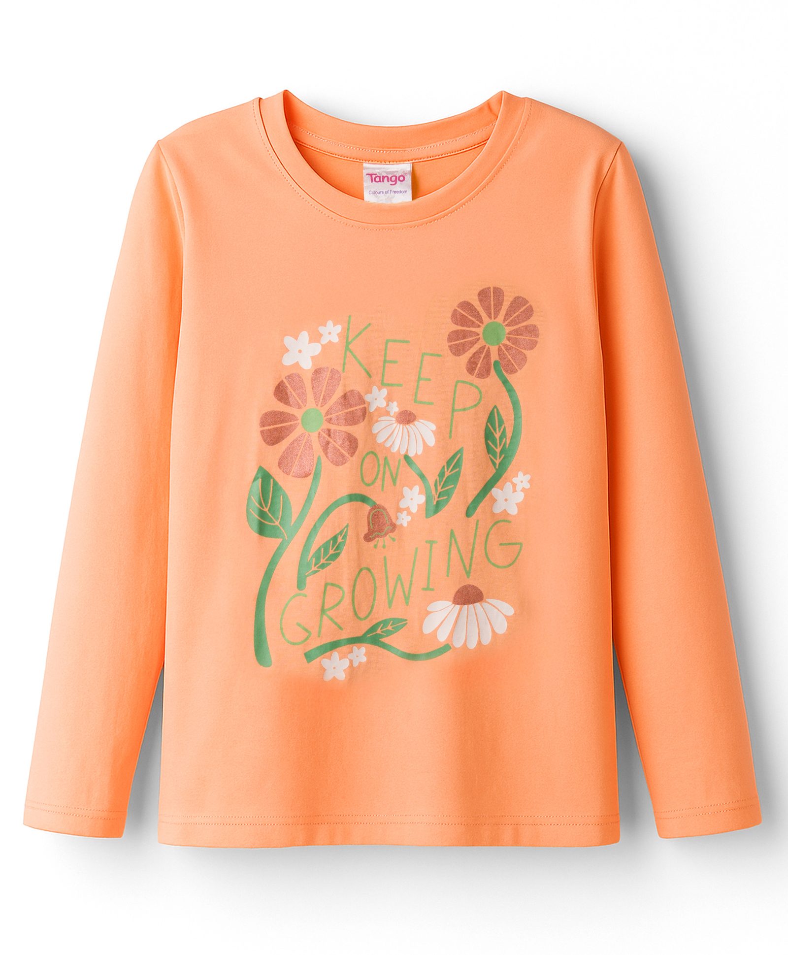 Tango Single Jersey Knit Full Sleeves T-Shirt with Floral Graphic - Orange-image-40