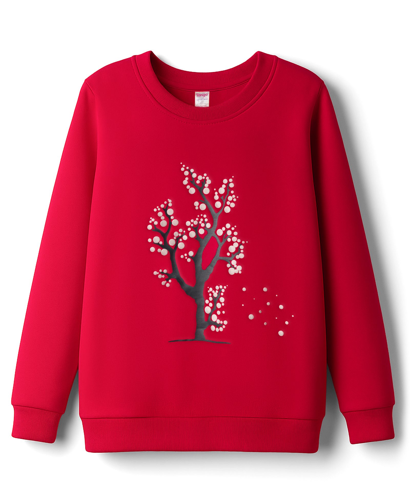 Tango Looper Knit Full Sleeves Winter T-Shirt With Tree Graphic - Red-picture-18