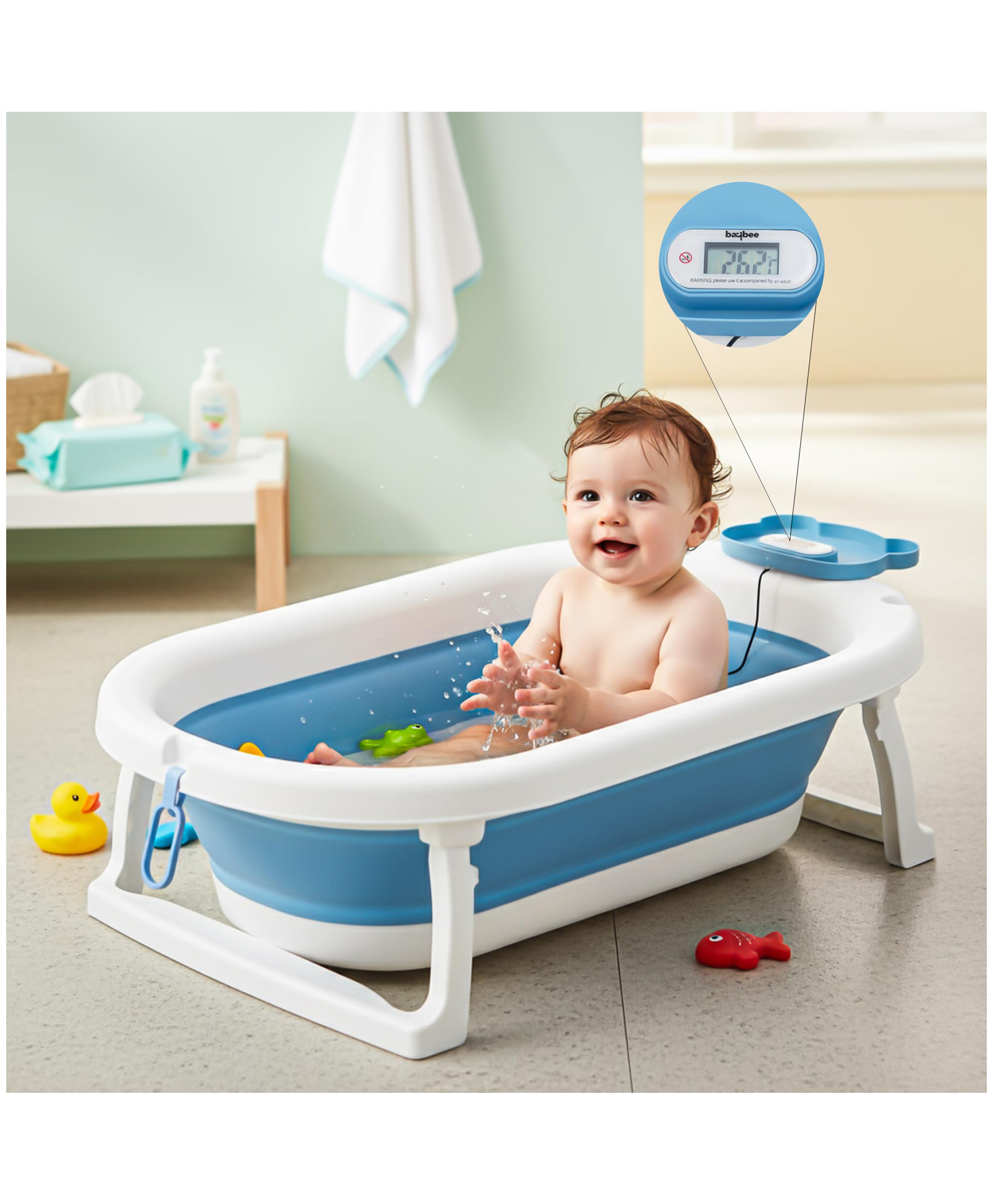 Baybee Tubby Bath Tub for Baby 0-5 Years, Foldable Baby Bathtub for Kids with Anti Skid Base & Drainer, Space Saving Design, Newborn Baby Bathing Tub for Girls & Boys with Temperature Meter (Blue)-picture-27