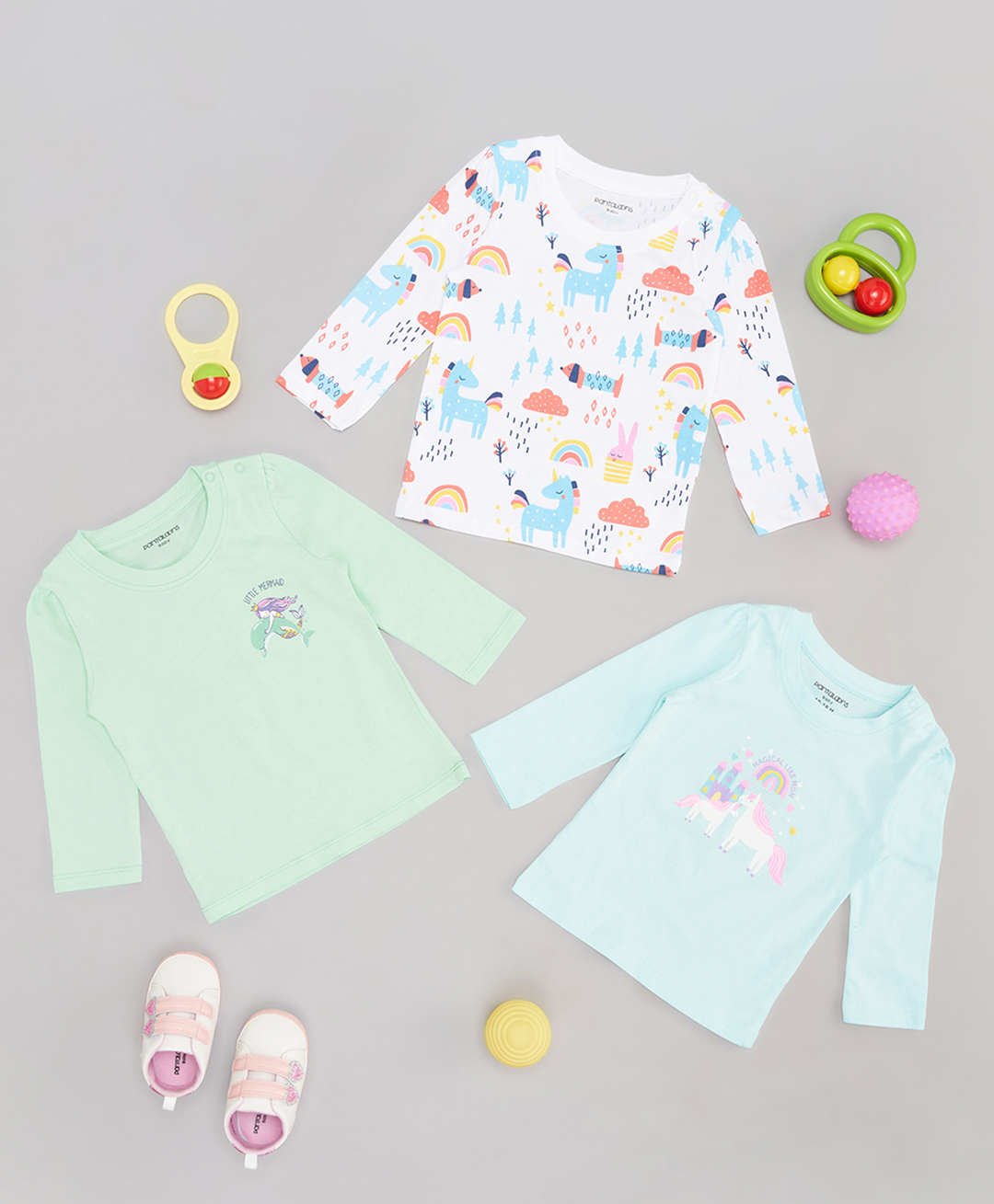 Pantaloons Baby Pack Of 3 Cotton Knit Full Sleeves Unicorns Printed Tees - Multi Colour-image-33