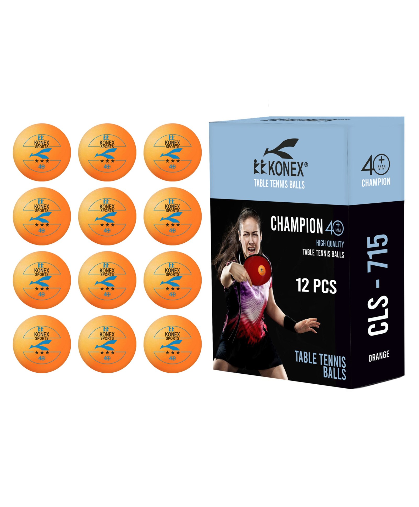 KONEX 40+ Plastic Table Tennis Balls Pack of 12 | High Performance 3-Star ABS TT Balls for Professional Matches and Training | Ideal for Adults & Kids - Orange-image-12