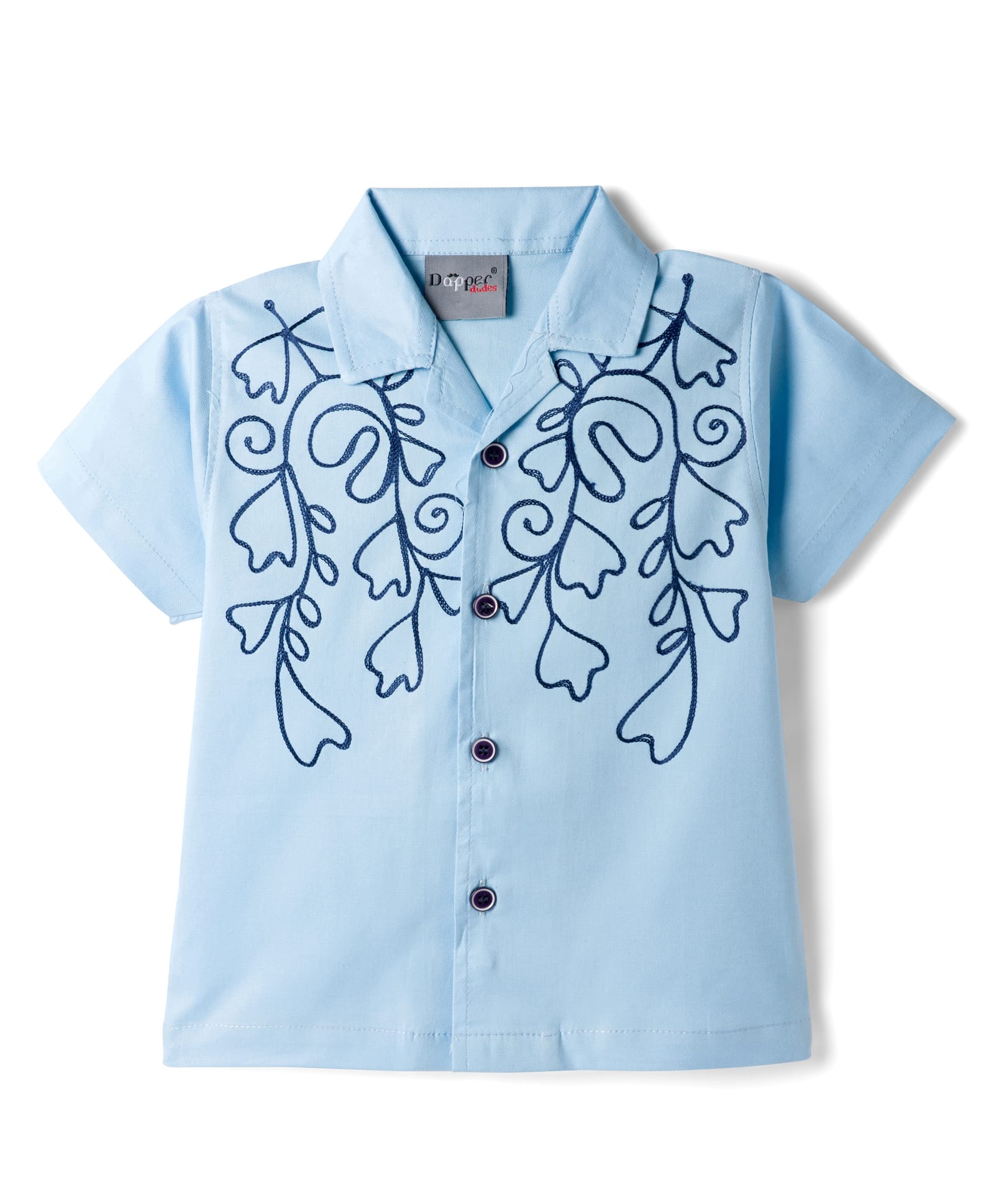 Dapper Dudes Half Sleeves Floral Embroidered Shirt - Light Blue-image-2