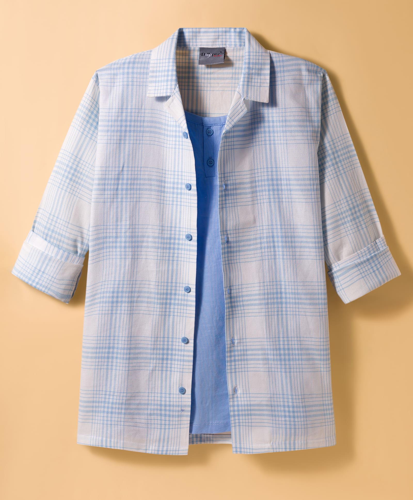 Dapper Dudes Full Sleeves Plaid Checked Shirt With Attached Tee - Sky Blue-image-25