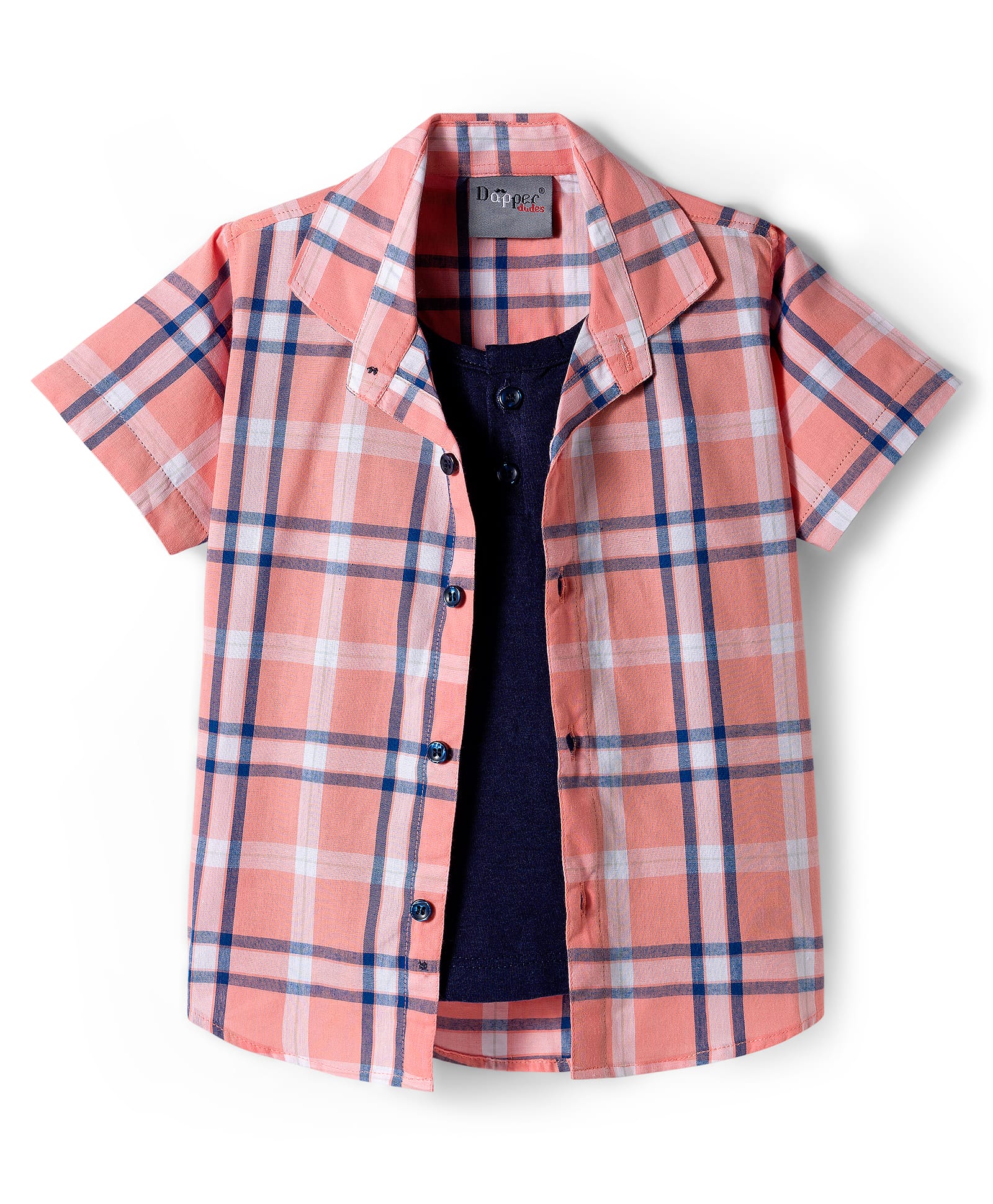 Dapper Dudes Half Sleeves Checked Shirt With Attached Tee - Orange-image-13
