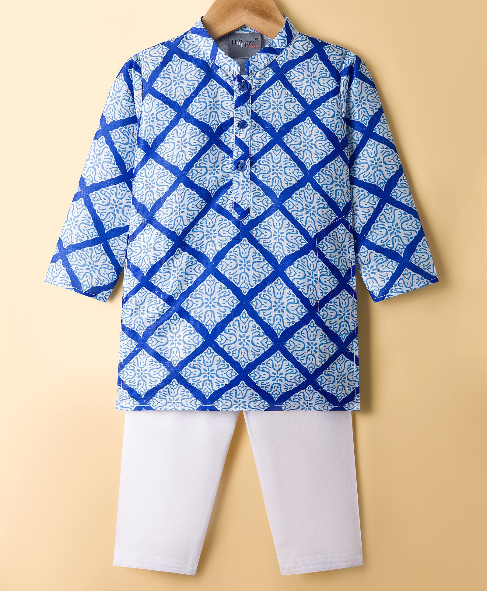 Dapper Dudes Full Sleeves Floral Printed Kurta Pyjama Set - Blue-image-41