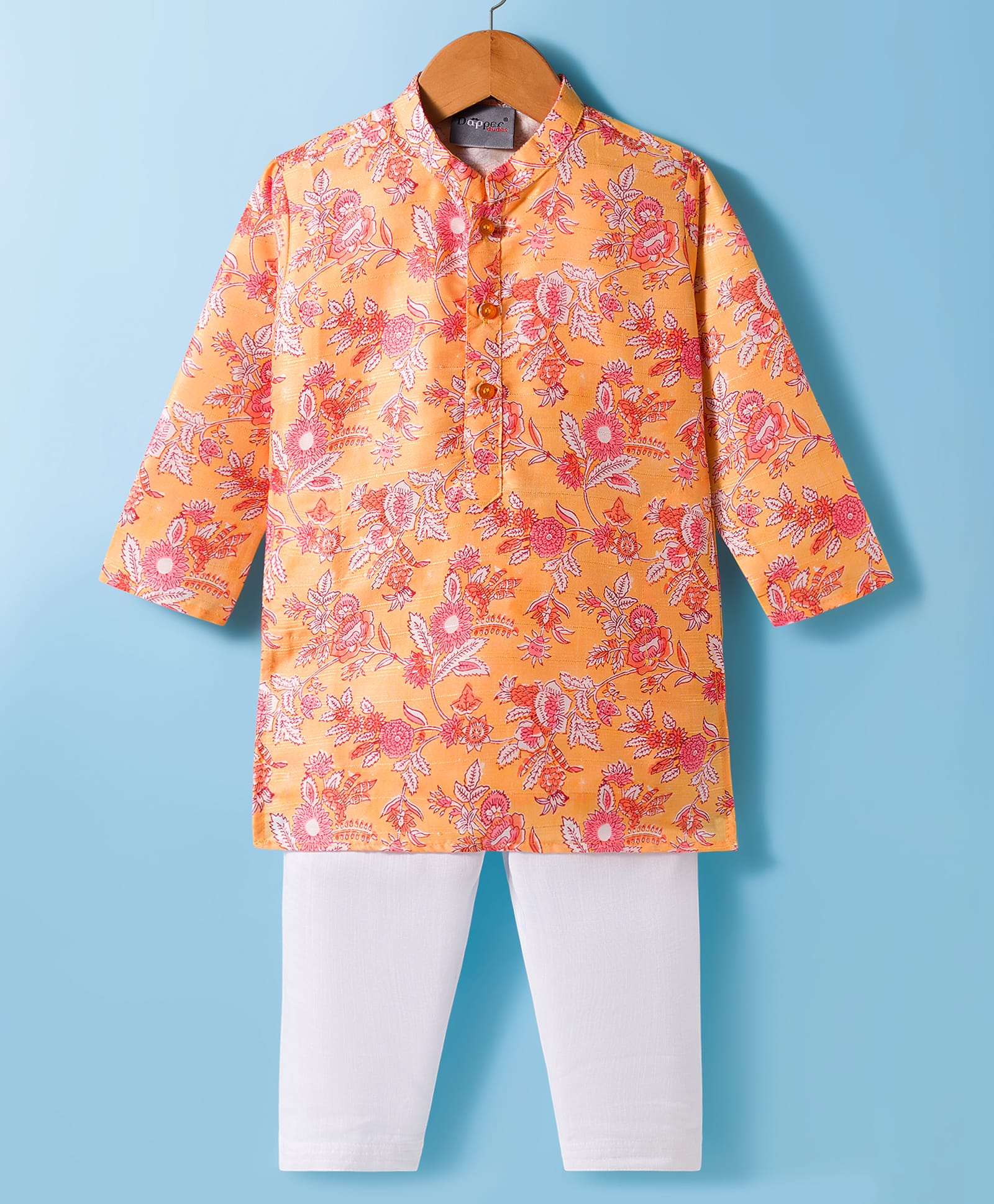 Dapper Dudes Full Sleeves Floral Printed Kurta Pyjama Set - Yellow-image-22
