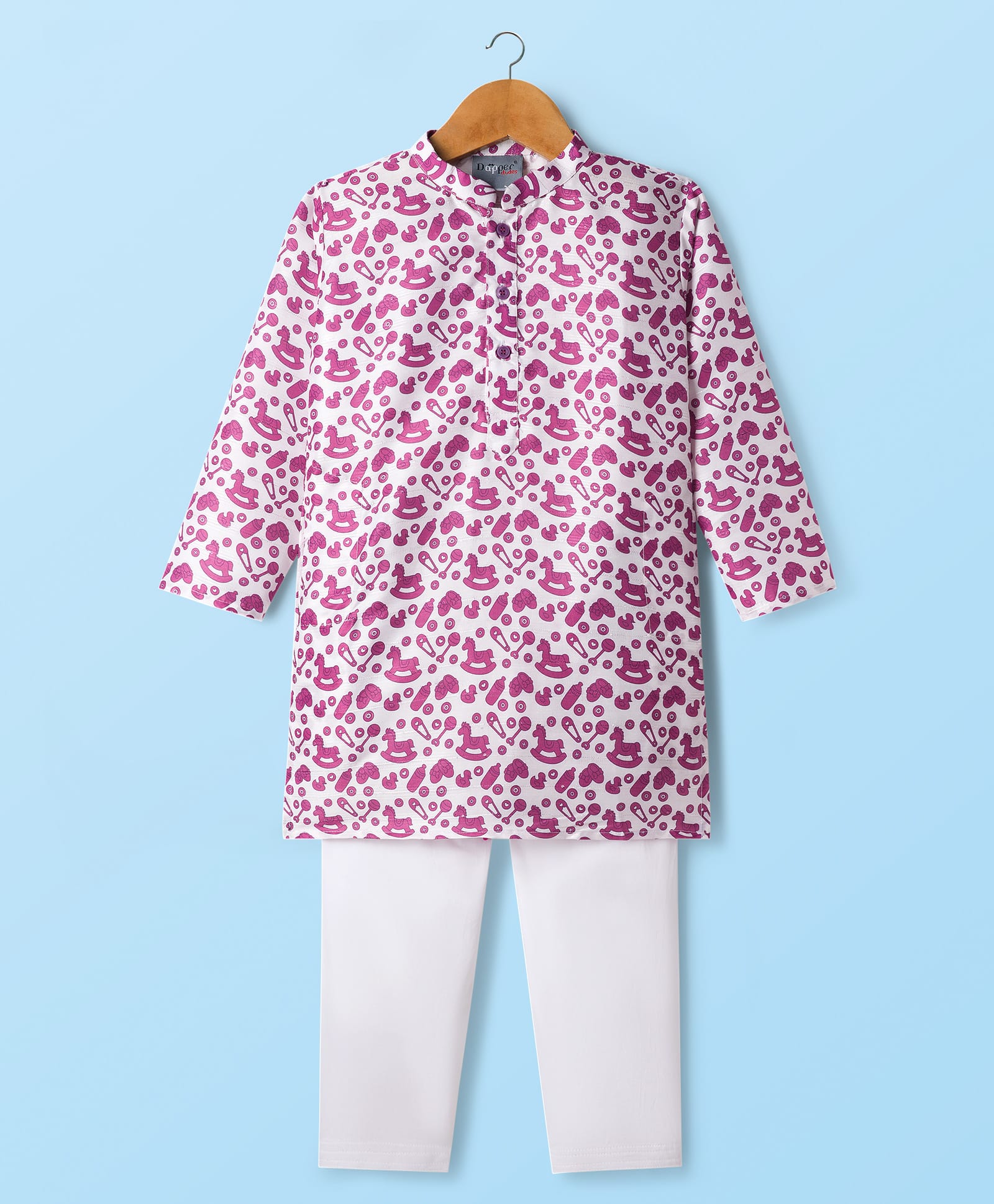 Dapper Dudes Full Sleeves Rocking Horse Printed Kurta With Pyjama Set - Purple-picture-25
