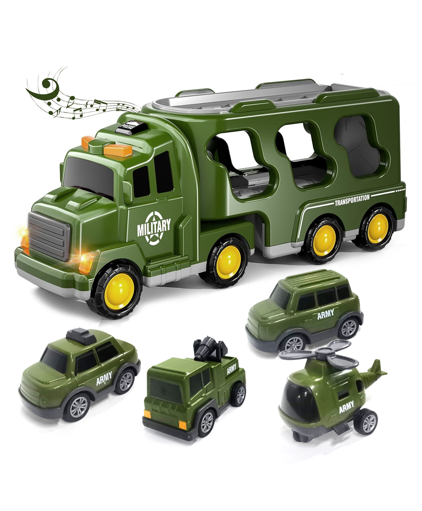 Kidology 5-in-1 Friction-Powered Military Army Truck Toy Set - Dark Green-image-47