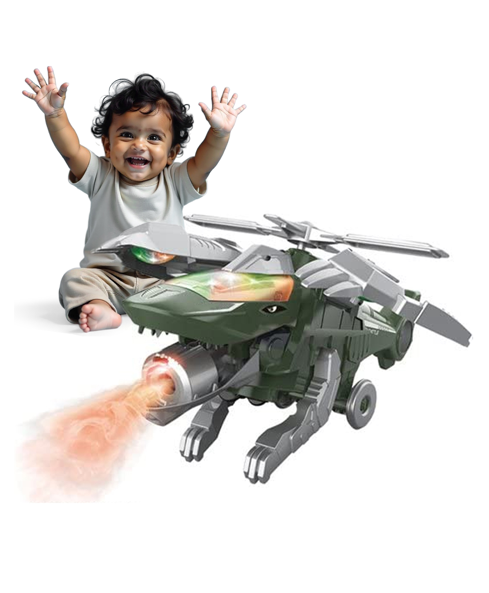 Kidology 2 in 1 Transforming Electric Helicopter & Dinosaur Toy (Green)-image-33