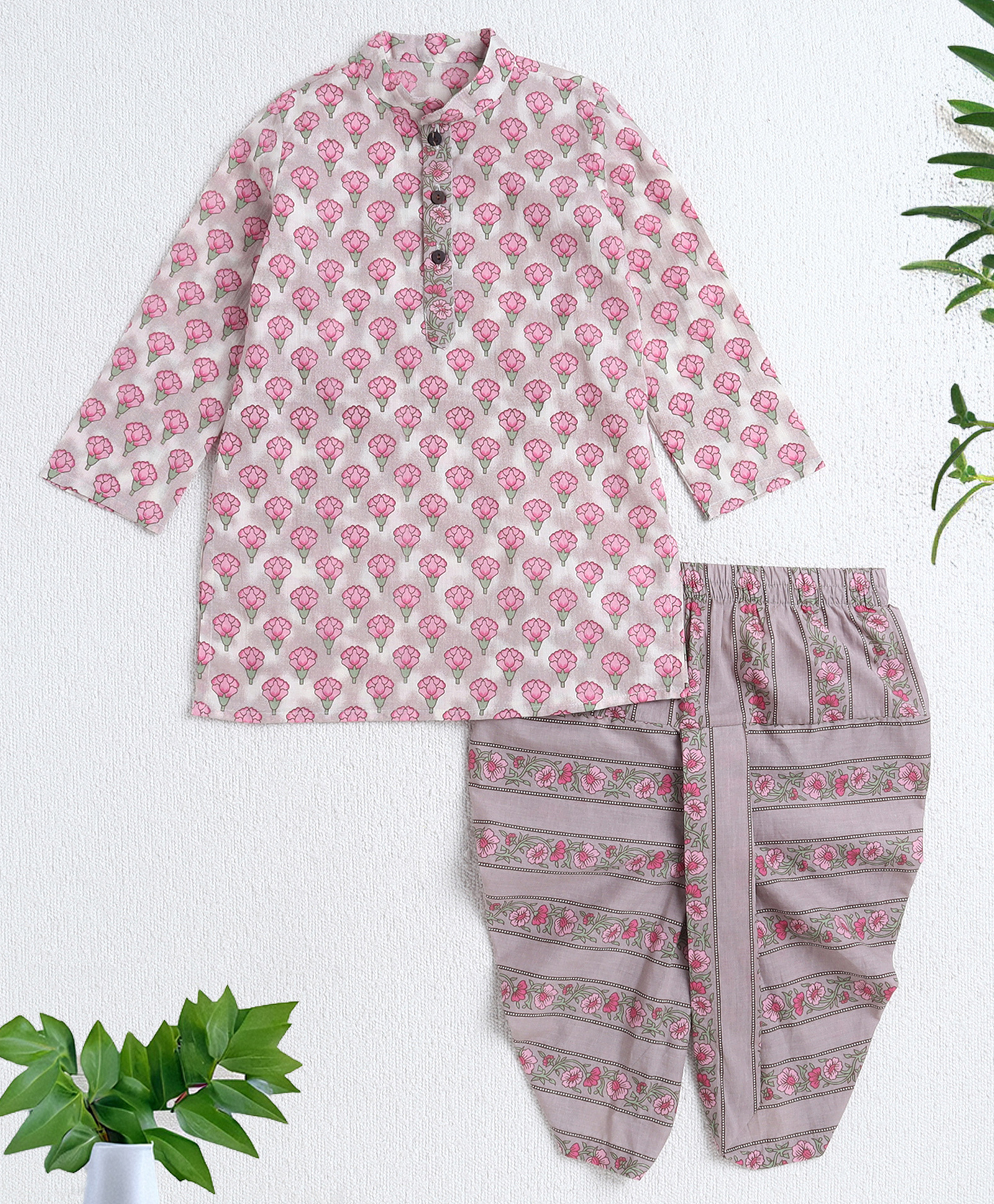 The Magic Wand Cotton Woven Full Sleeves Floral Motif Printed Kurta & Dhoti Set - Pink-picture-31