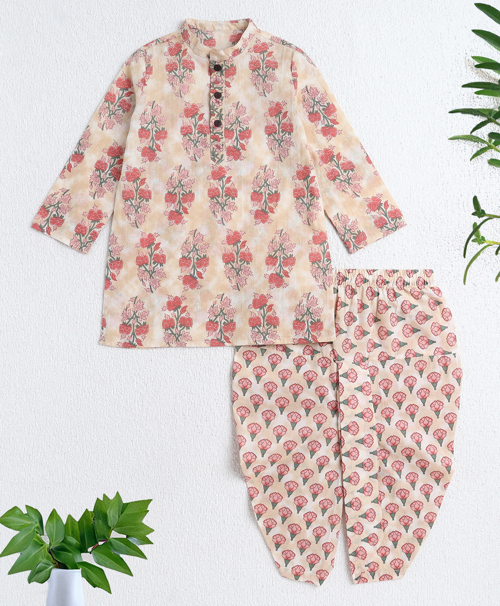The Magic Wand Cotton Woven Full Sleeves Floral Printed Kurta & Dhoti Set - Peach-picture-44